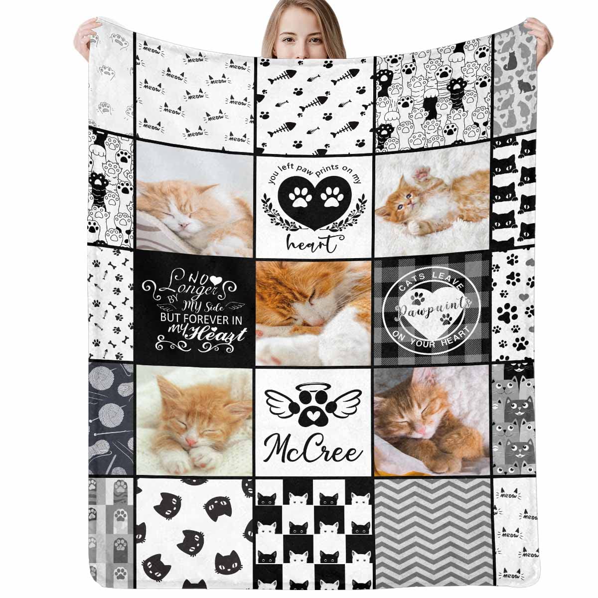 DStory Pet Loss Sympathy Blanket Pet Loving Memorial Cat Remembrance Gift Custom Blanket, Personalized Cat Lover Blanket with P