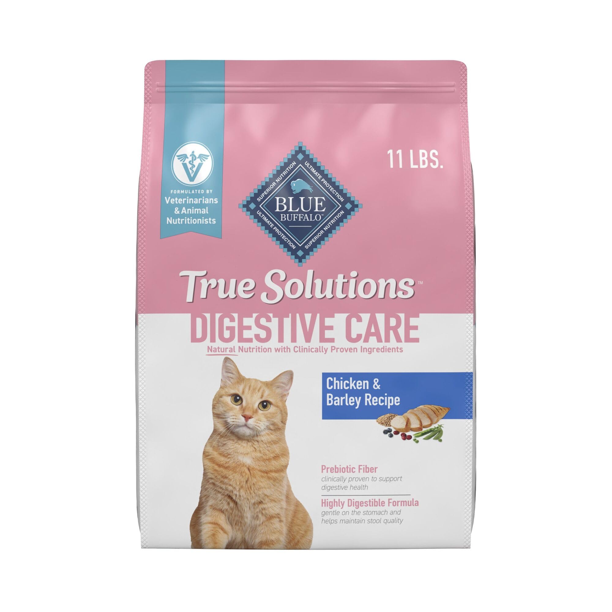 Blue Buffalo True Solutions Blissful Belly Digestive Care Natural Dry Food for Adult Cats, Chicken, 11-lb. Bag