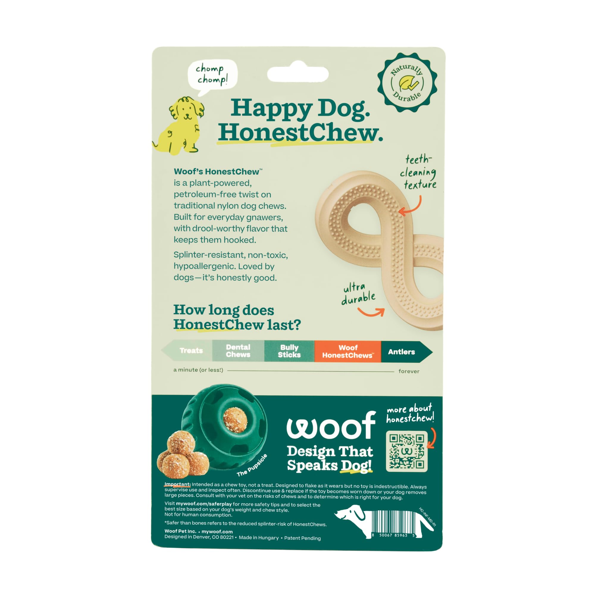 WOOF HonestChew Dog Toy Infinity - Durable Dog Chews - Made with Natural, Plant-Based Ingredients - Splinter-Resistant - Safer T