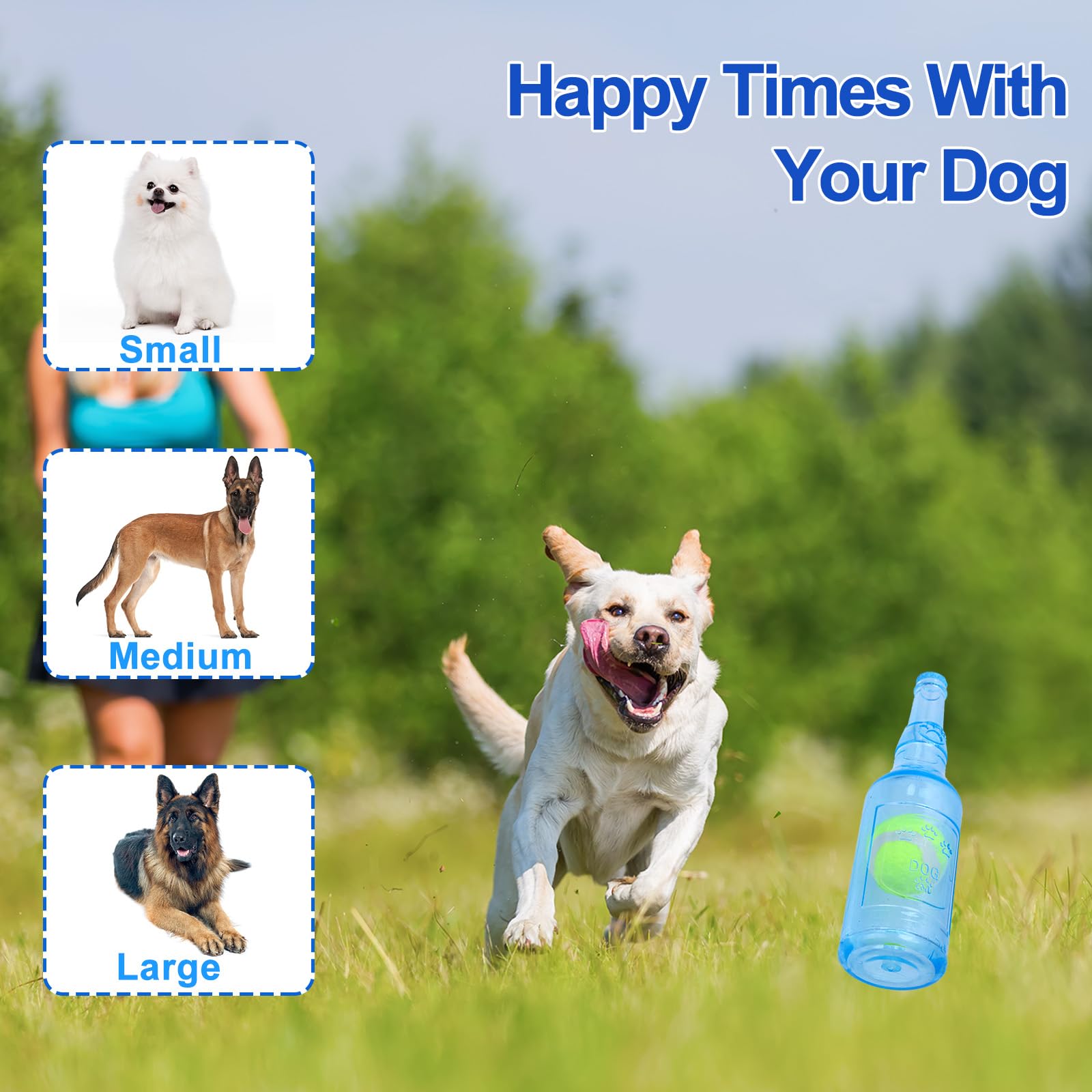 Generic Squeaky Chew Toy For Dogs, Tpr Bottle With Tennis Ball Inside (Blue, Small)