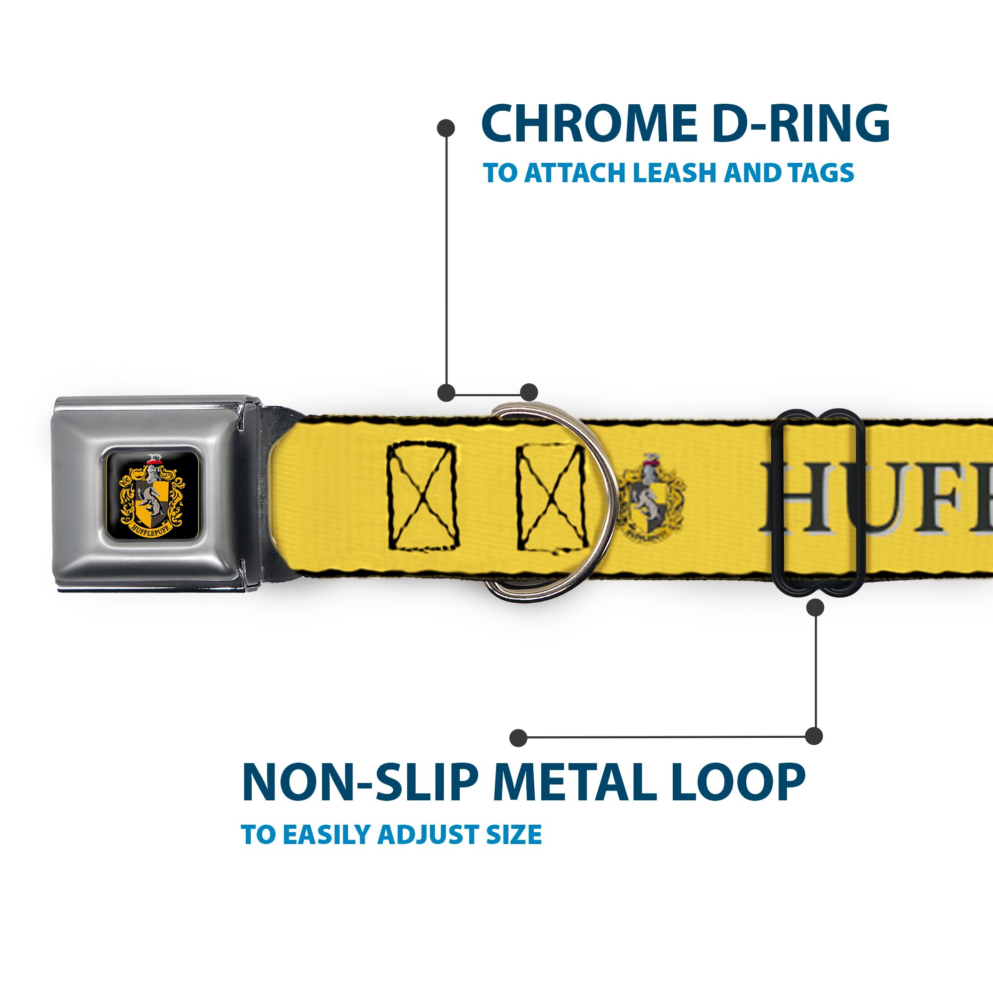 Dog Collar Seatbelt Buckle Harry Potter Hufflepuff Crest Yellow Black 13 To 17 Inches 1.5 Inch Wide