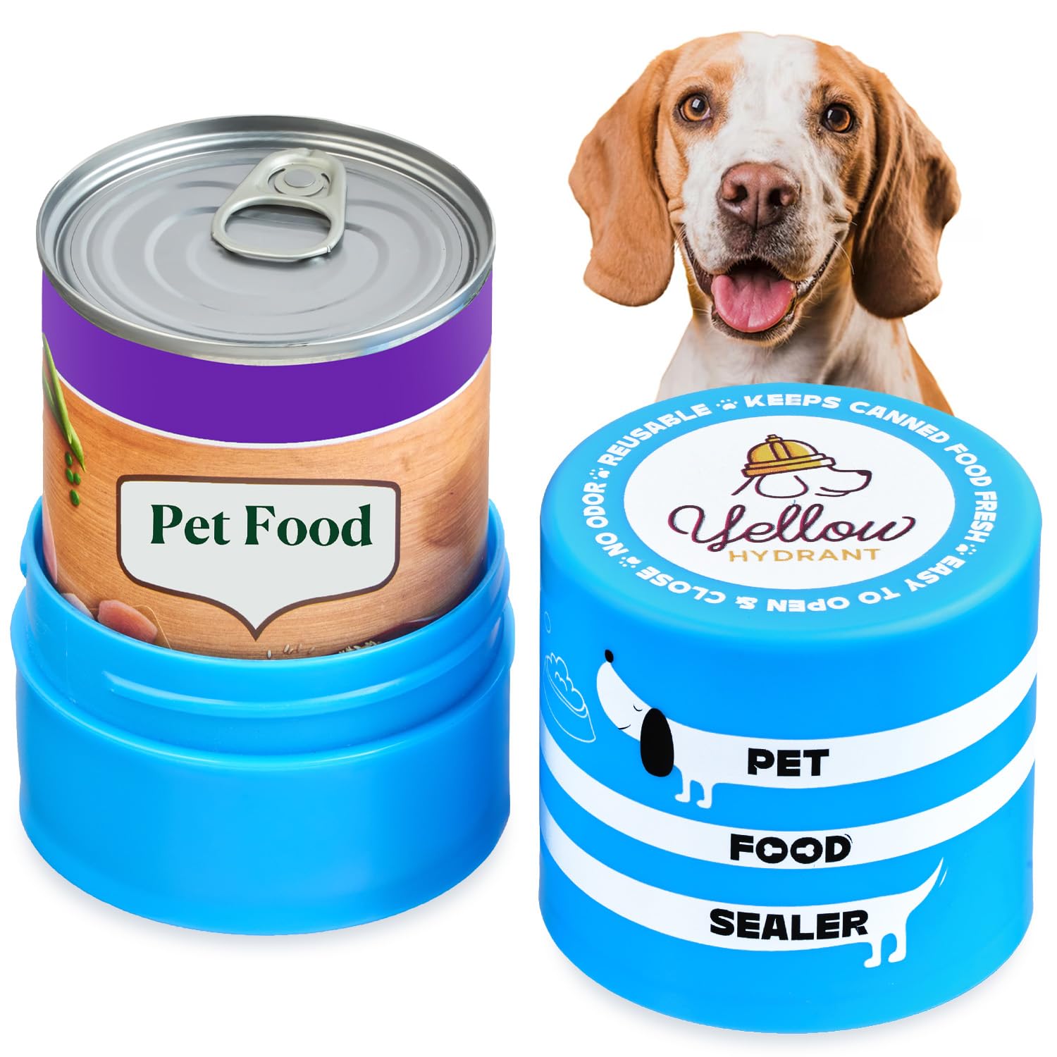 Yellow Hydrant The Original Canned Dog Food Storage Container Patent Pending Reusable Airtight Can Cover Pet Food Sealer - Keeps