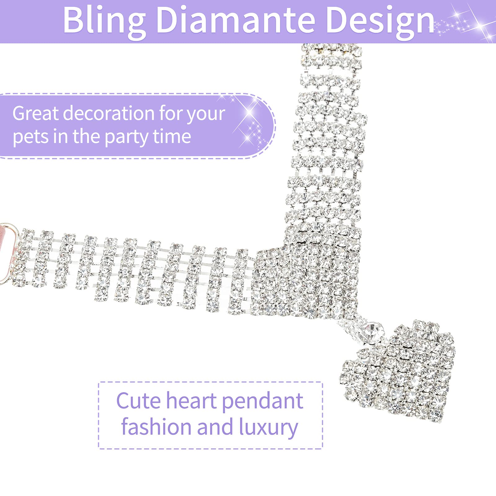 Expawlorer Cute Dog Necklace - Rhinestone Dog Collar, Soft Velvet Collar For Girl Boy Cats Dogs, Sparkling Pet Neck Decoration, Adjustable Pet Collar For Puppies Cats Small Medium Dogs, Purple M