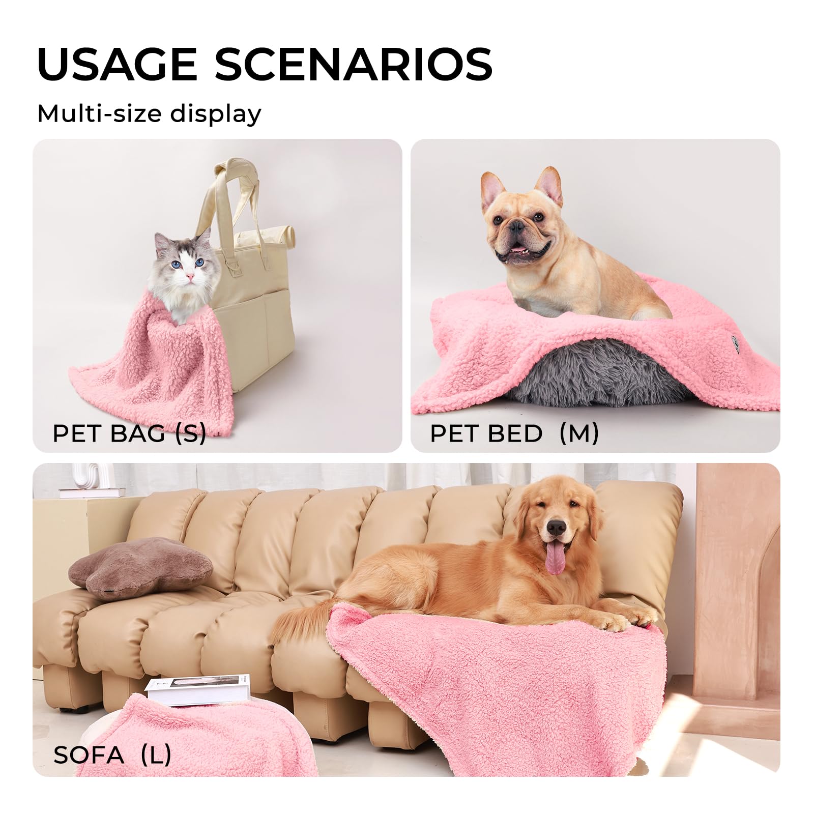 Luciphia 1 Pack 3 Calming Dog Blanket Fluffy Premium Fleece Pet Blankets Soft Sherpa Throw For Dogs Puppy Cat Pink Medium (30''