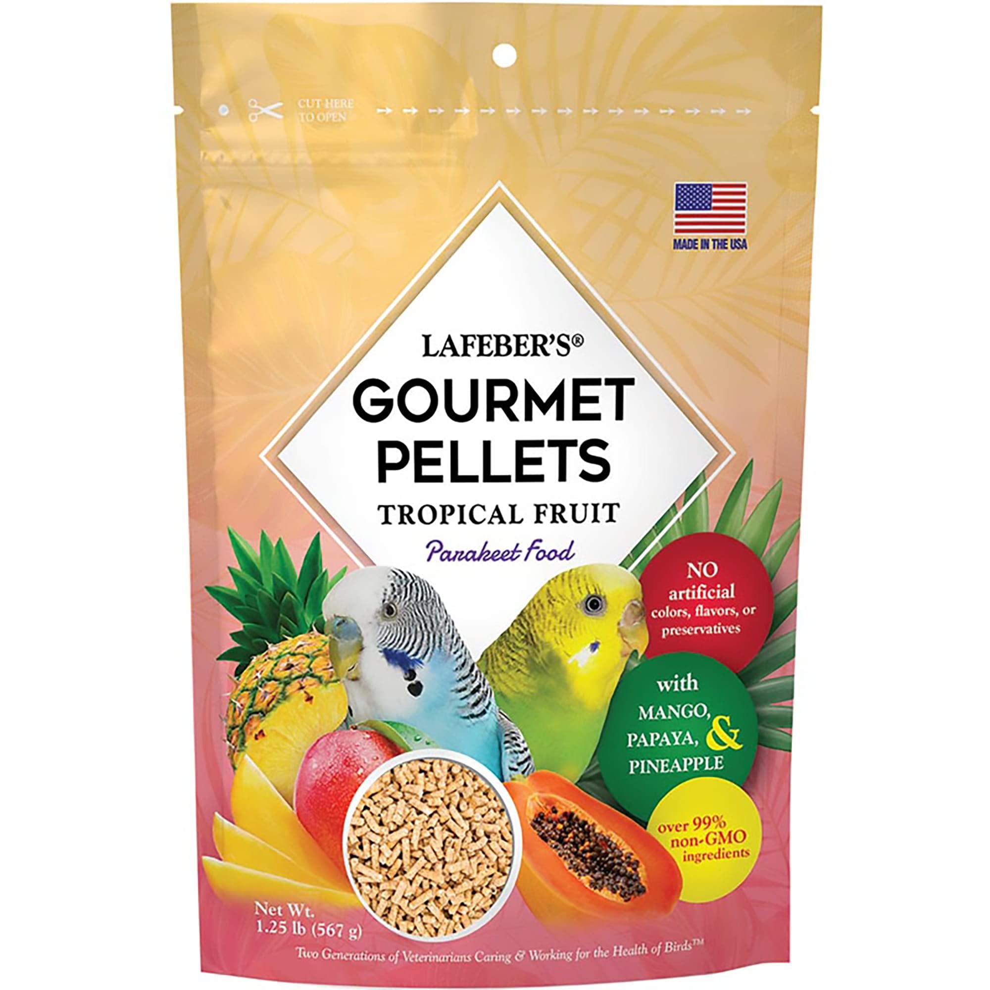 LAFEBERS Tropical Fruit Gourmet Pellets Pet Bird Food, No Added Sugar, Made with Non-GMO and Human-Grade Ingredients, for Parak