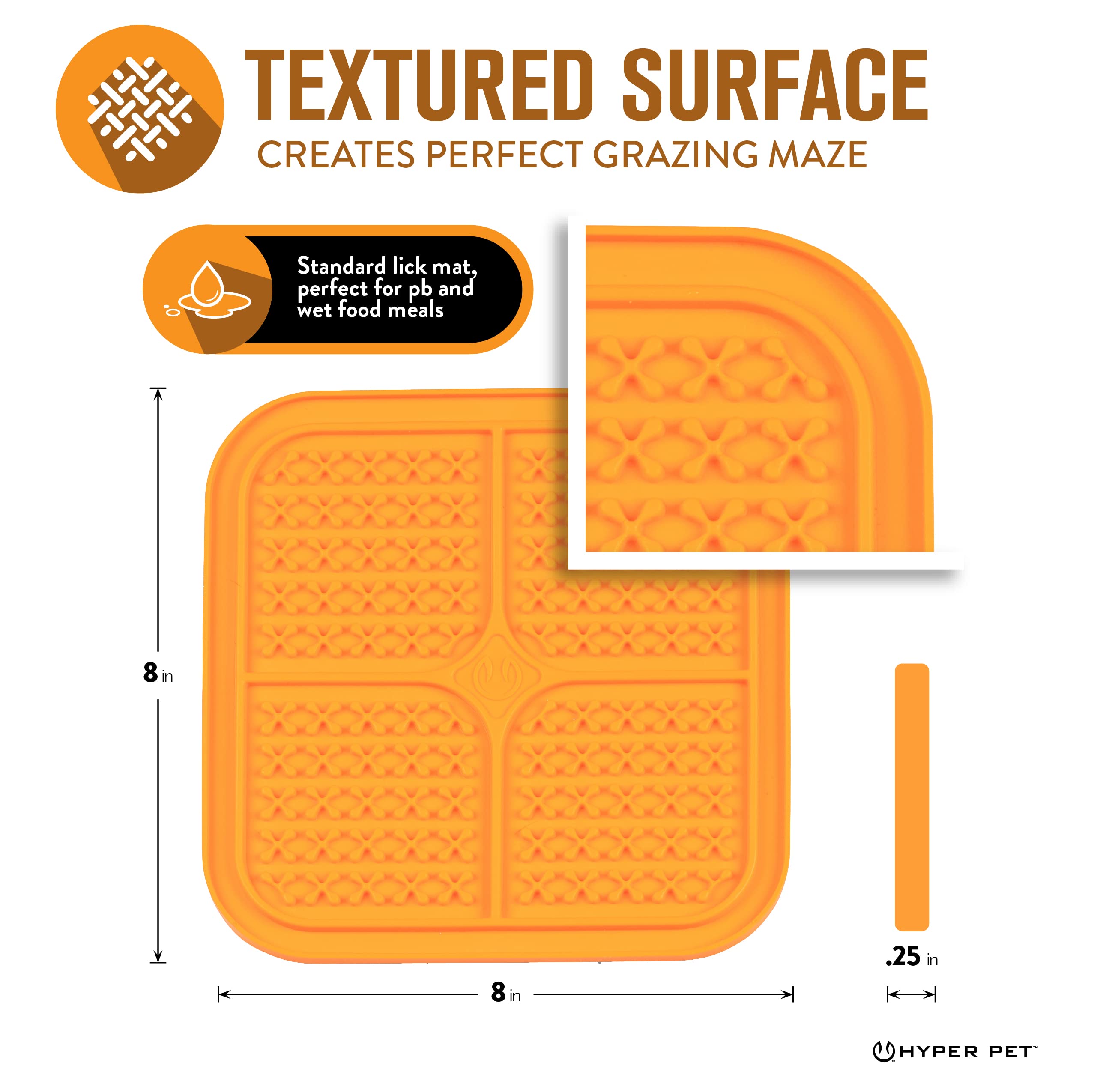 Hyper Pet IQ Treat Lick Mat for Dogs & Cats, Medium, Orange, Non-toxic TPE, Model 51253EC, Slow Feeder & Enrichment Toy