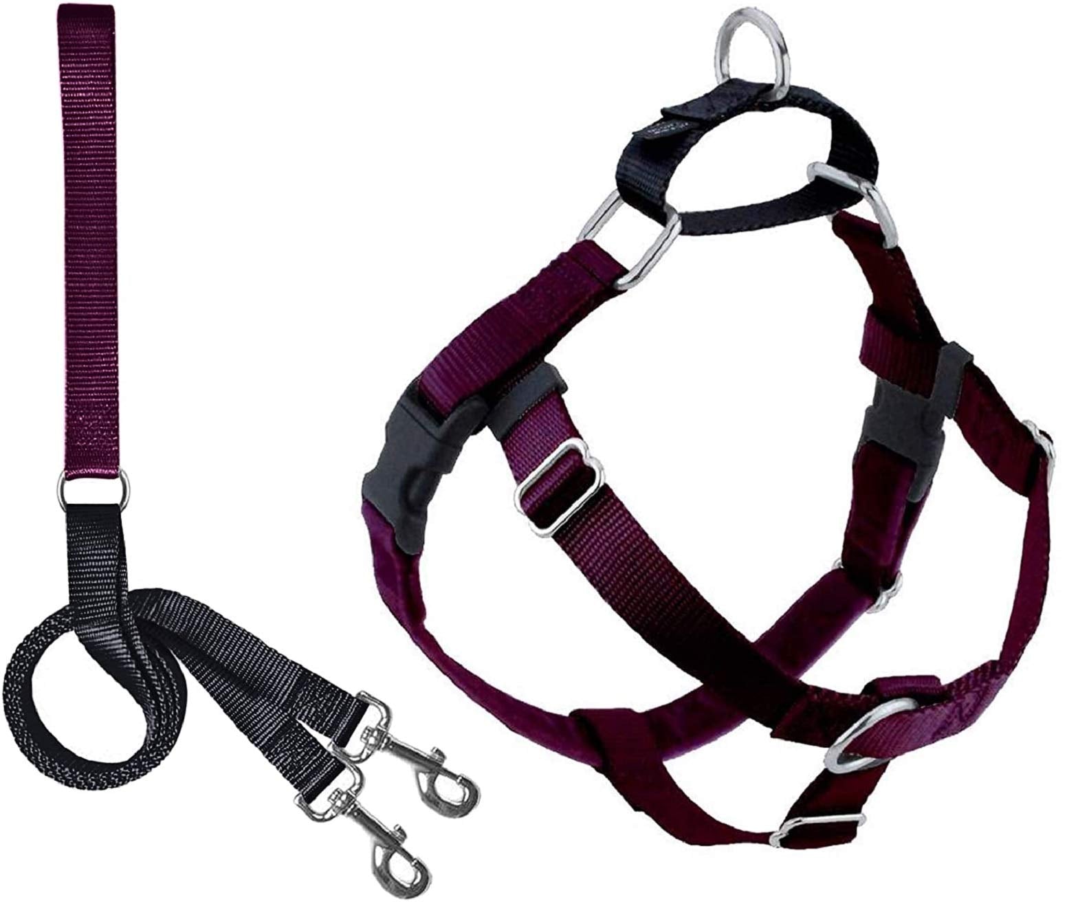2 Hounds Design Freedom No Pull Dog Harness, Adjustable Harness And Leash Set, Easy Walking & Comfortable Control, Fits Small, Medium & Large Dogs, Solid Colors, Made In Usa, 1' Lg, Burgundy