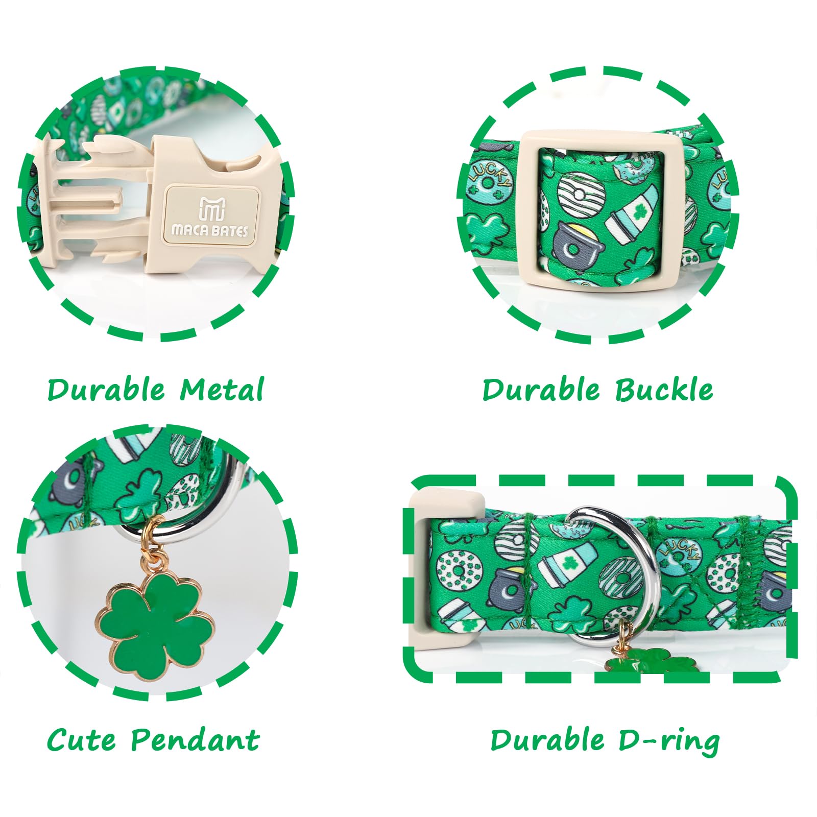 Maca Bates St Patricks Day Dog Collar Irish Clover Dogs Collars Green Donut Soft Adjustable Durable Saint Patrick'S Shamrock Spr