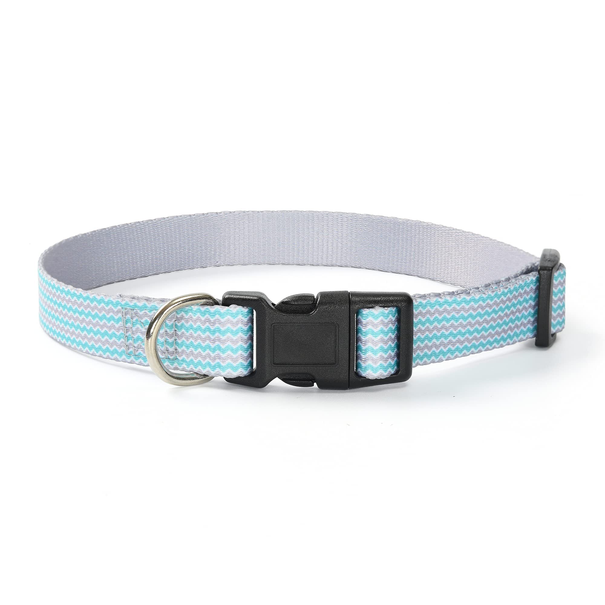Mile High Life Dog Collar | Cute Puppy Collars | Lightweight Girl Dog Collar | Soft Boy Dog Collars | W Geometric Plaid Wave Line Pattern (Green Wave, Large)