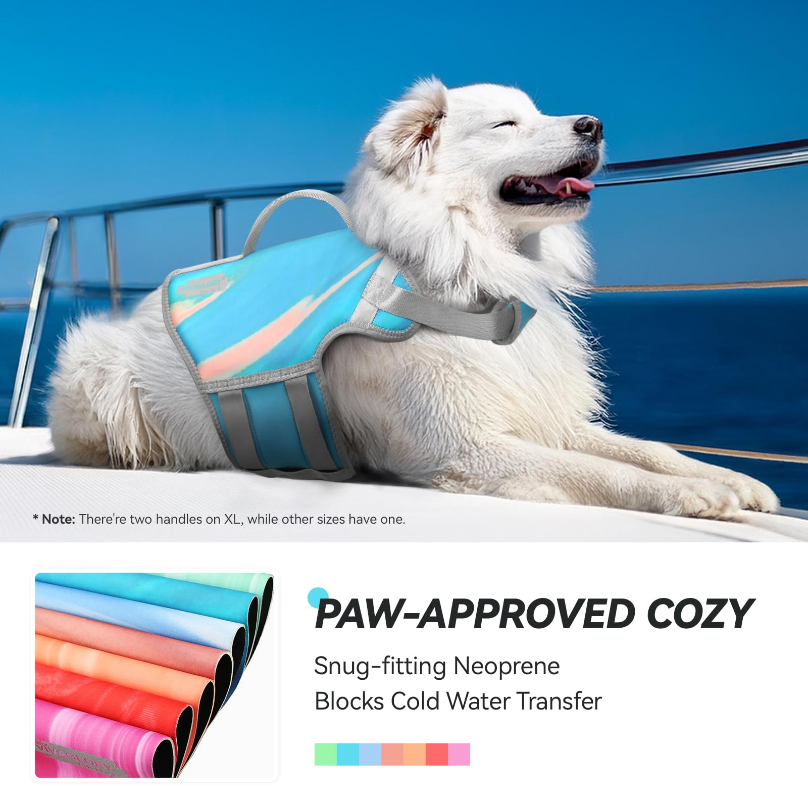 Vivaglory Neoprene Dog Life Jacket Dog Lifevest For Boating Hunting & Swimming, Lightweight With Leash Ring, L, Teal