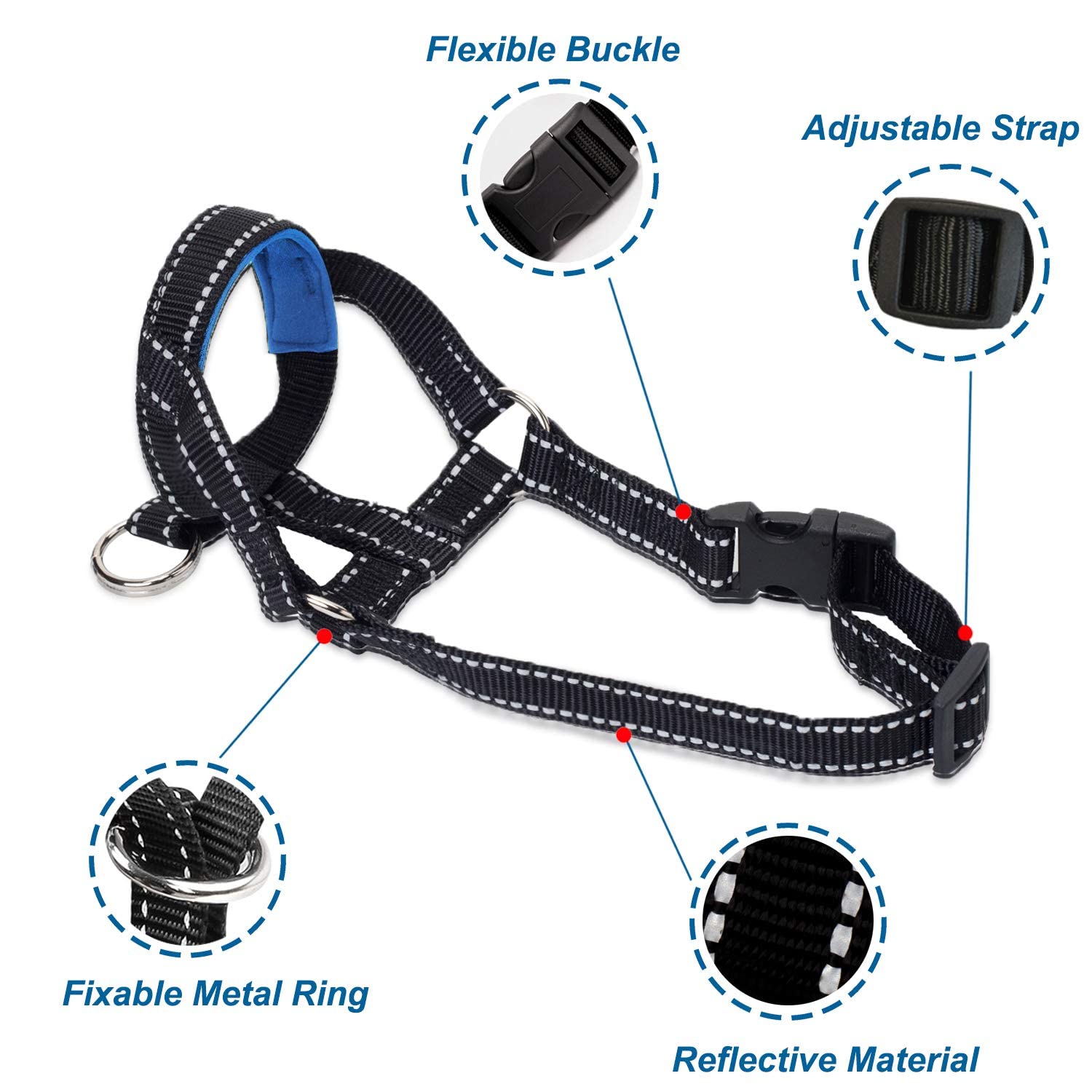 Dog Head Halter With Reflective Safety Strap Stop Dog'S Pulling, Dog Head Collar For Small Medium Large Dogs(L,Blue)