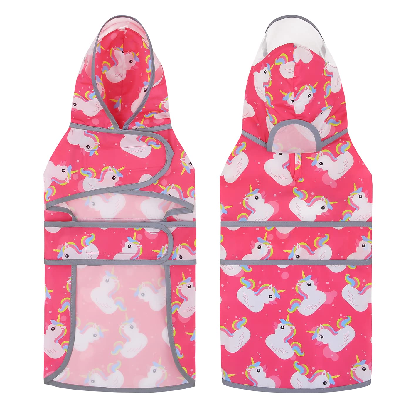 Hde Dog Raincoat With Clear Hood Rain Jacket Poncho For Small Medium Large Dogs Unicorn Ducks Pink - S