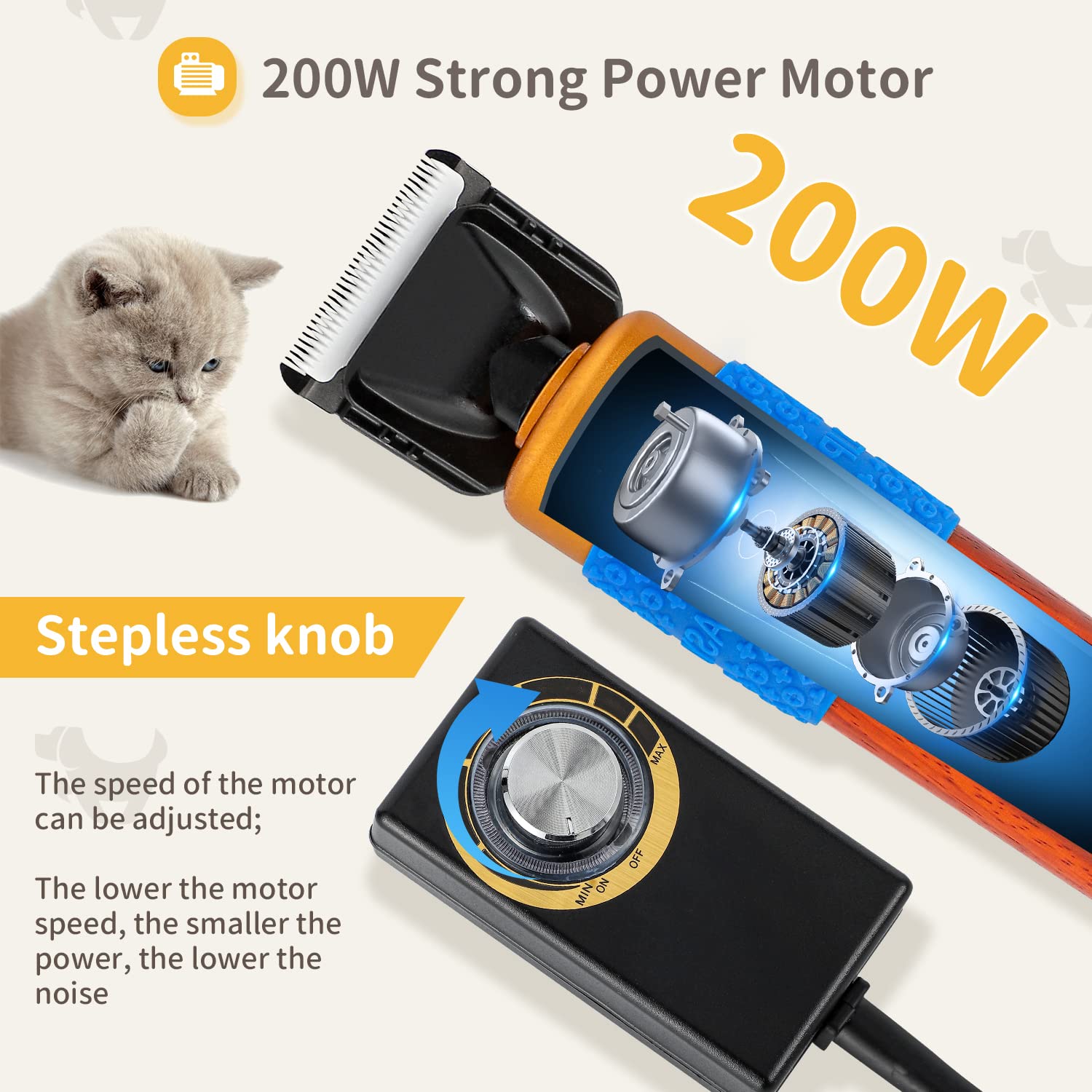 Cgoldenwall Dog Hair Clipper For Grooming 200W Pet Clipper Kit With Spare Blade, Low Noise&Vibration, Animal Grooming Trimmer Fo
