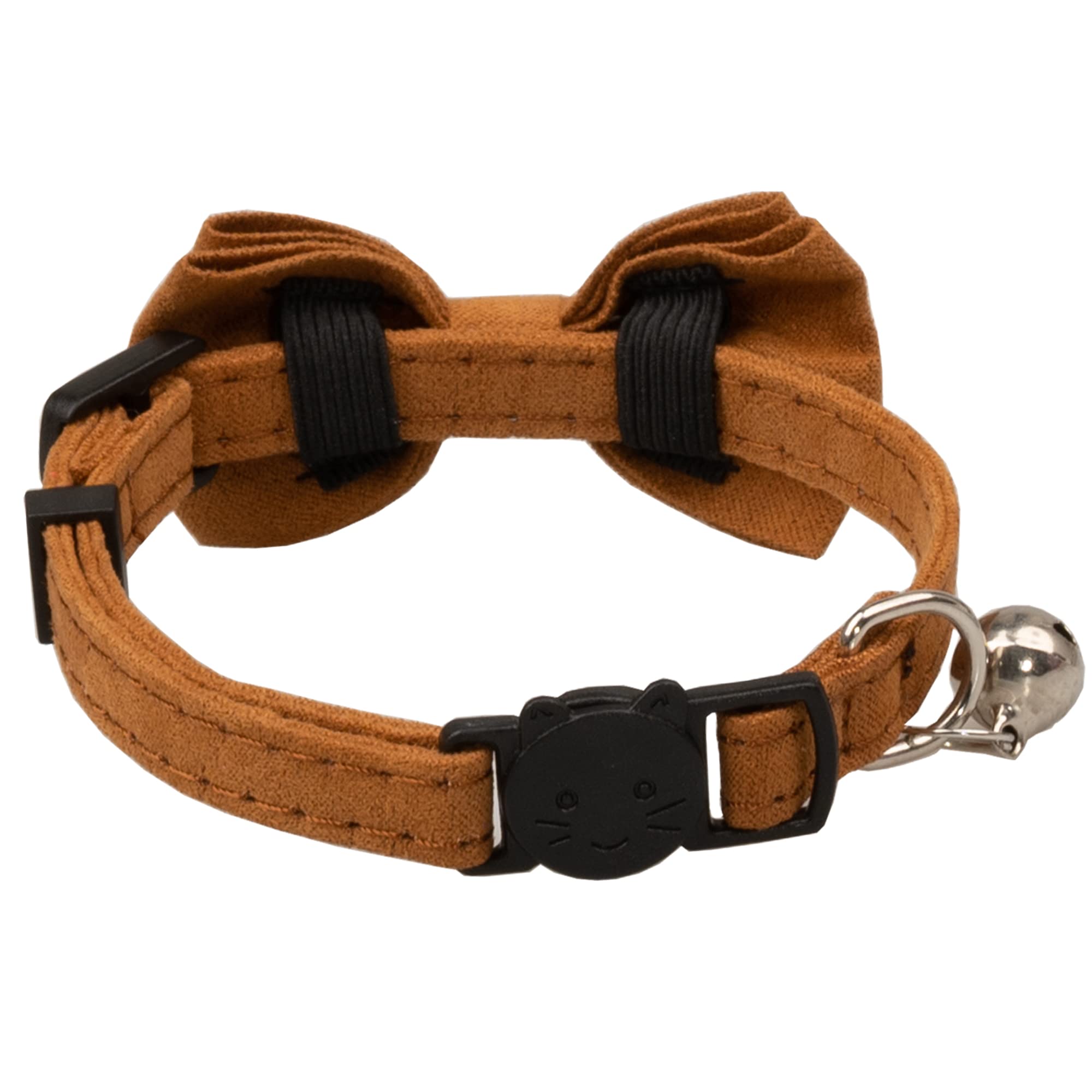 Gyapet Cat Collar With Bell Breakaway Kitten Small Puppy Safety Bow Tie Solid Wedding Basic Color [1Pc] Khaki