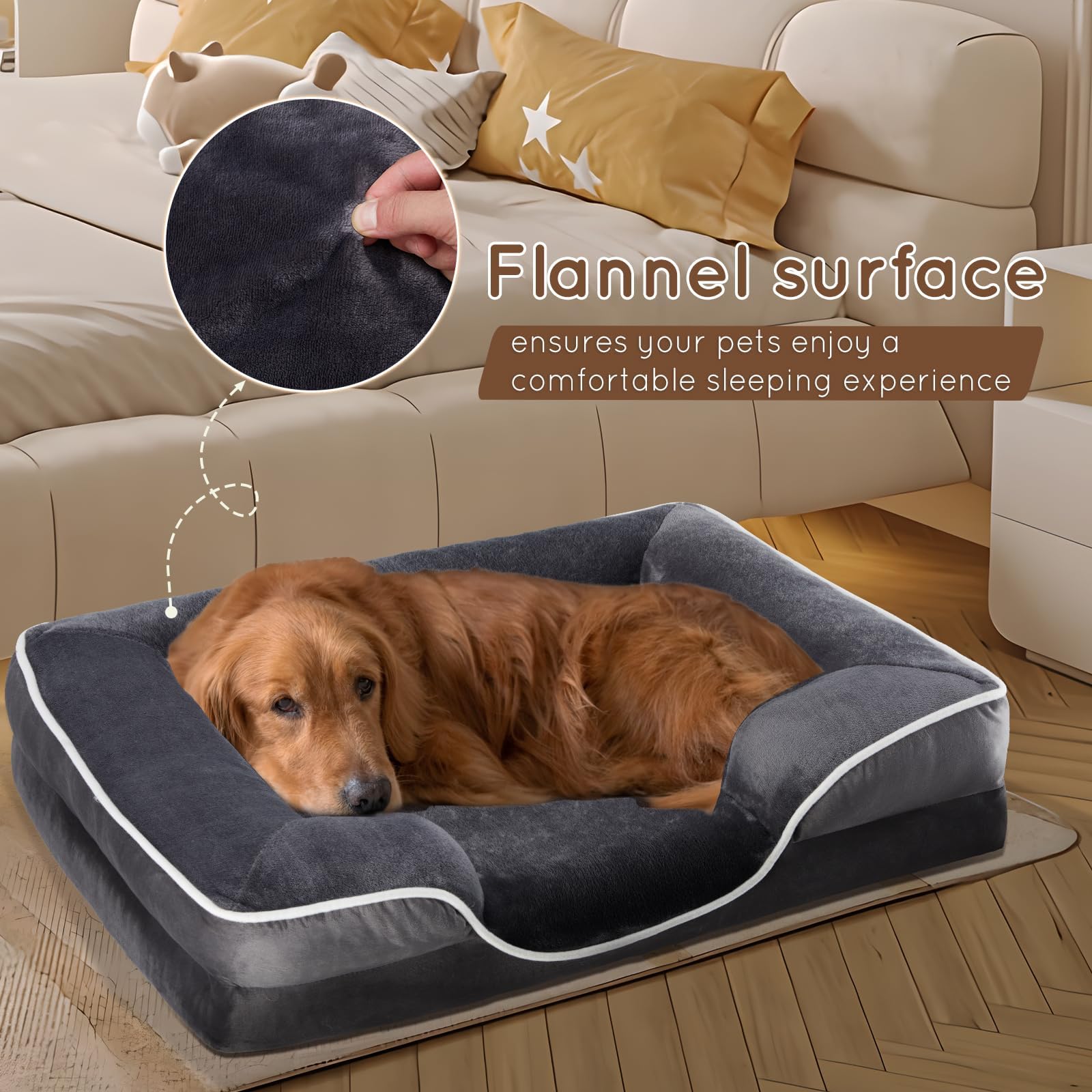 Fluffydream 28'' Orthopedic Dog Bed, Memory Egg-Crate Foam Dog Bed With Washable Removable Cover, Grey