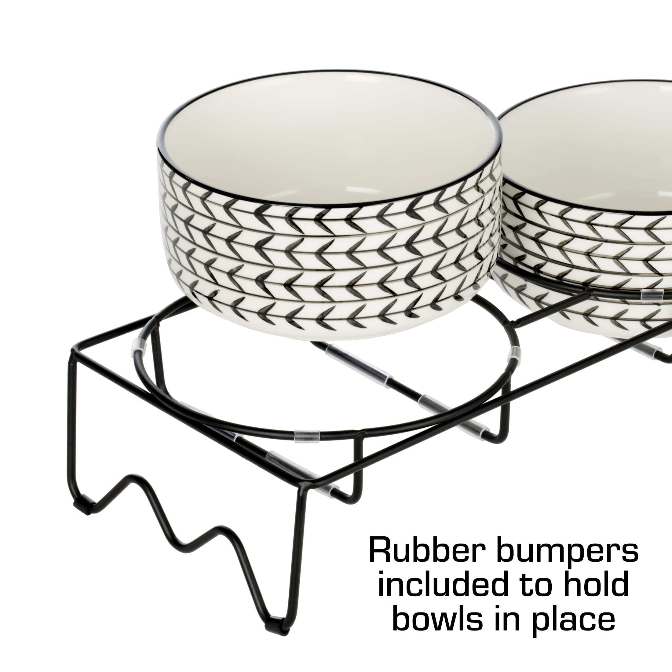 Signature Housewares Ceramic Pet Bowl Set - Food Water Bowls for Dogs and Puppies, Large Cats with Sturdy Metal Stand - Set of 2
