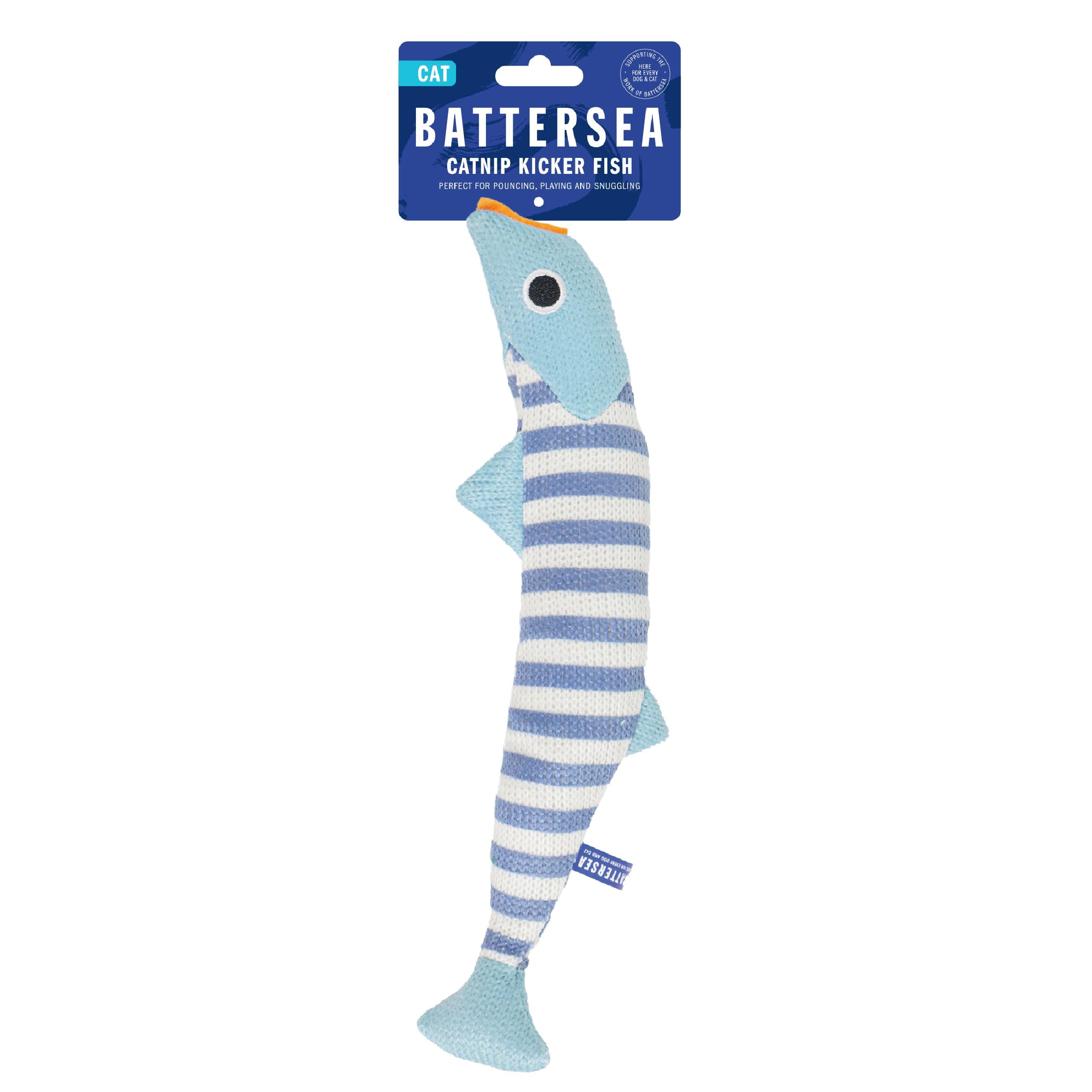 Rosewood Battersea Catnip Kicker Fish (Stripe), Catnip Toy, Cat Fish Toy, For Cats And Kittens, Blue, White, 7Cm X 30Cm, All Bre