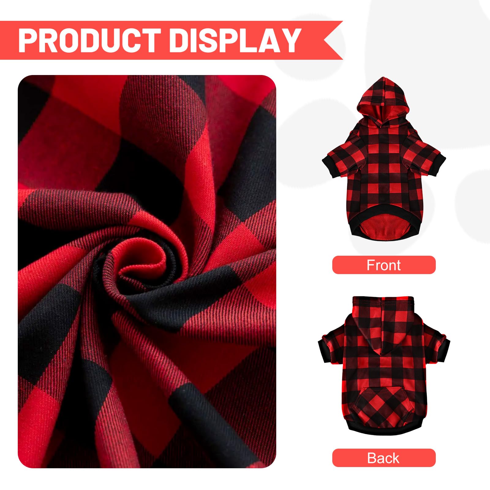 Plaid Dog Hoodie Sweatshirt, Soft Fleece Dog Warm Coat With Pocket, Medium Size For Dogs & Cats