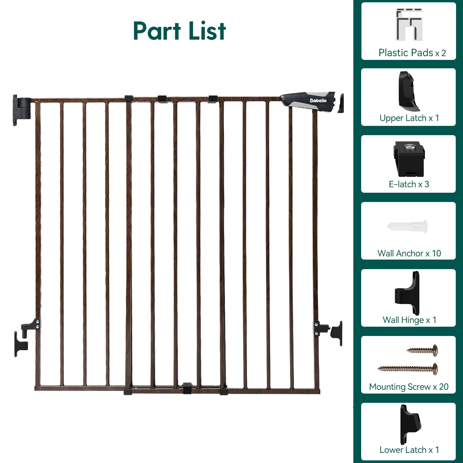 Babelio 34' Extra Tall Baby/Dog Gate With No Threshold Design Walk Thru Door, 26-43' Auto Close Safety Gate For Babies, Elders And Pets, Fits Doorways, Stairs, And Entryways, Black Wood Pattern