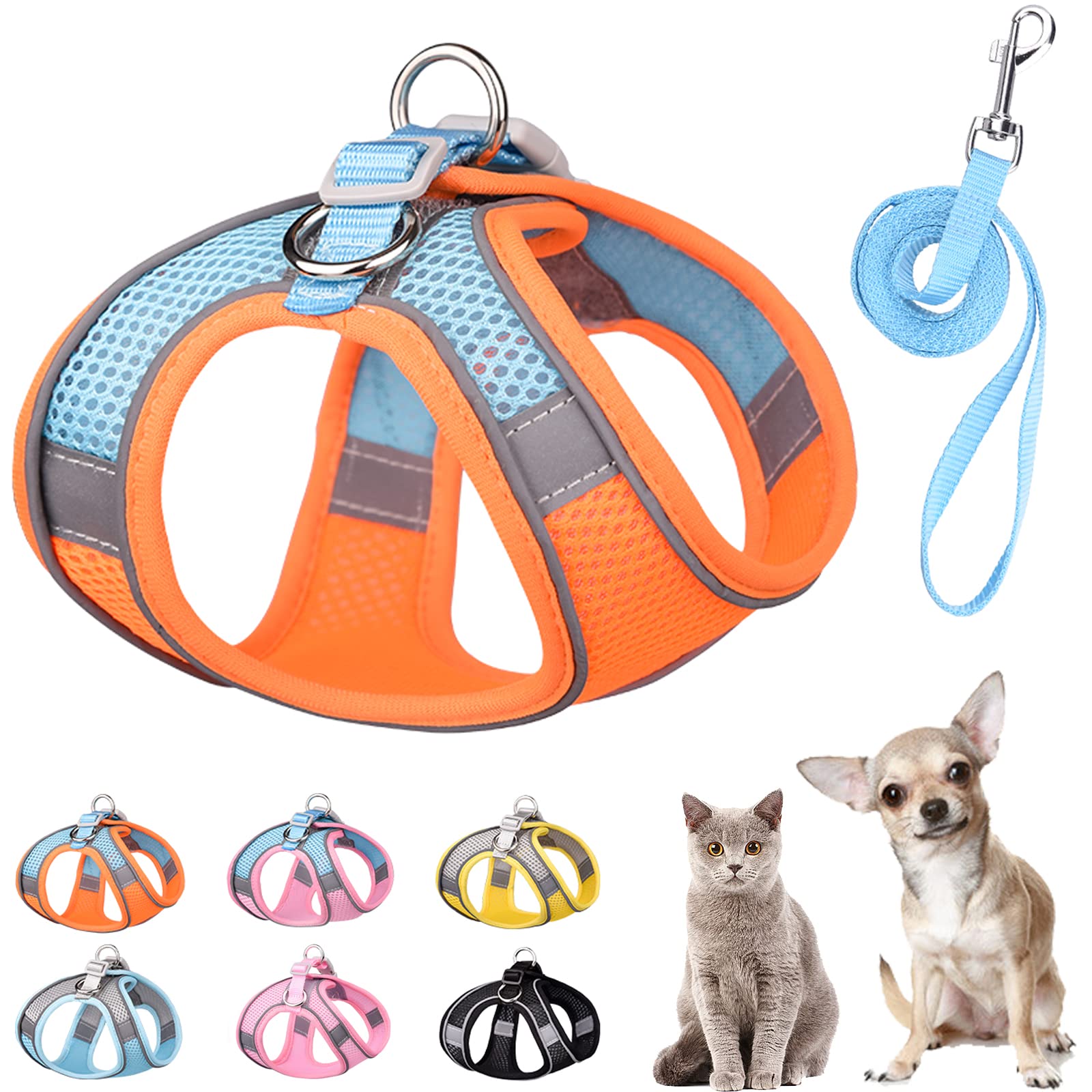PETPUBGNZS Soft Small Dog Harness and Leash Set Mesh Puppy Harnesses Leash Easy Walk Dog Harness Vest Adjustable Reflective No P