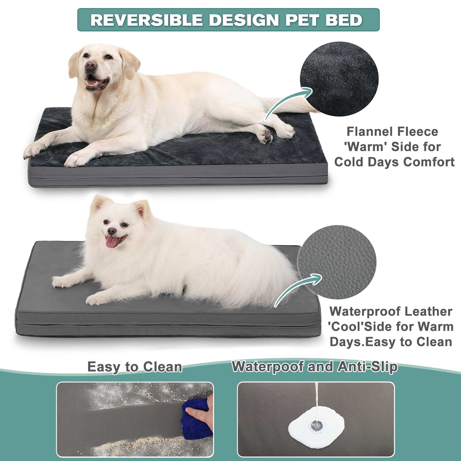 Waterproof Dog Bed Medium Small Size Dog, Orthopedic Washable Crate Pad 29 Inch, Foam Pet Bed With Removable Cover Reversible, A