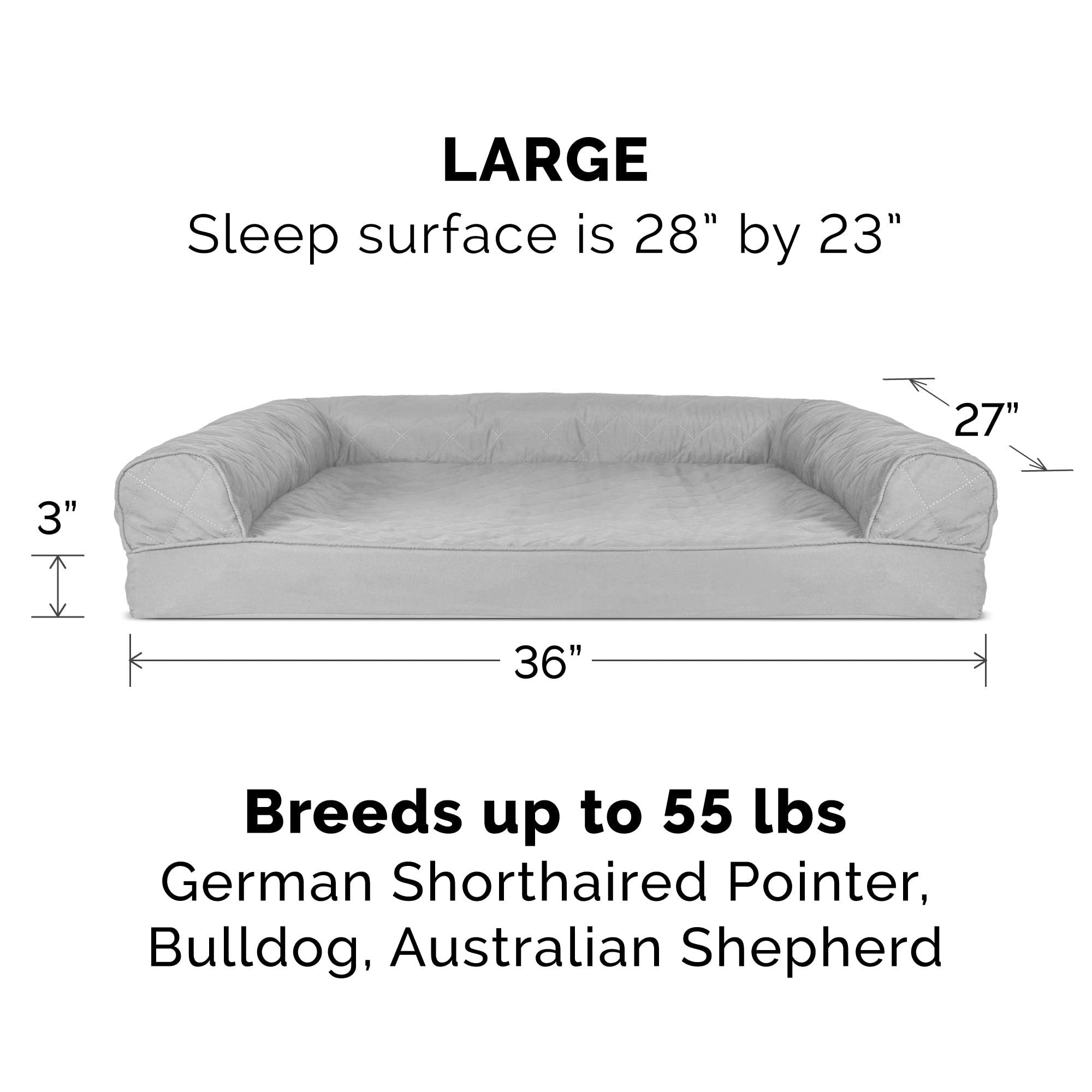 Furhaven Quilted Dog Bed Cover - Machine Washable, Large, Silver Gray, Model CVR-45401017