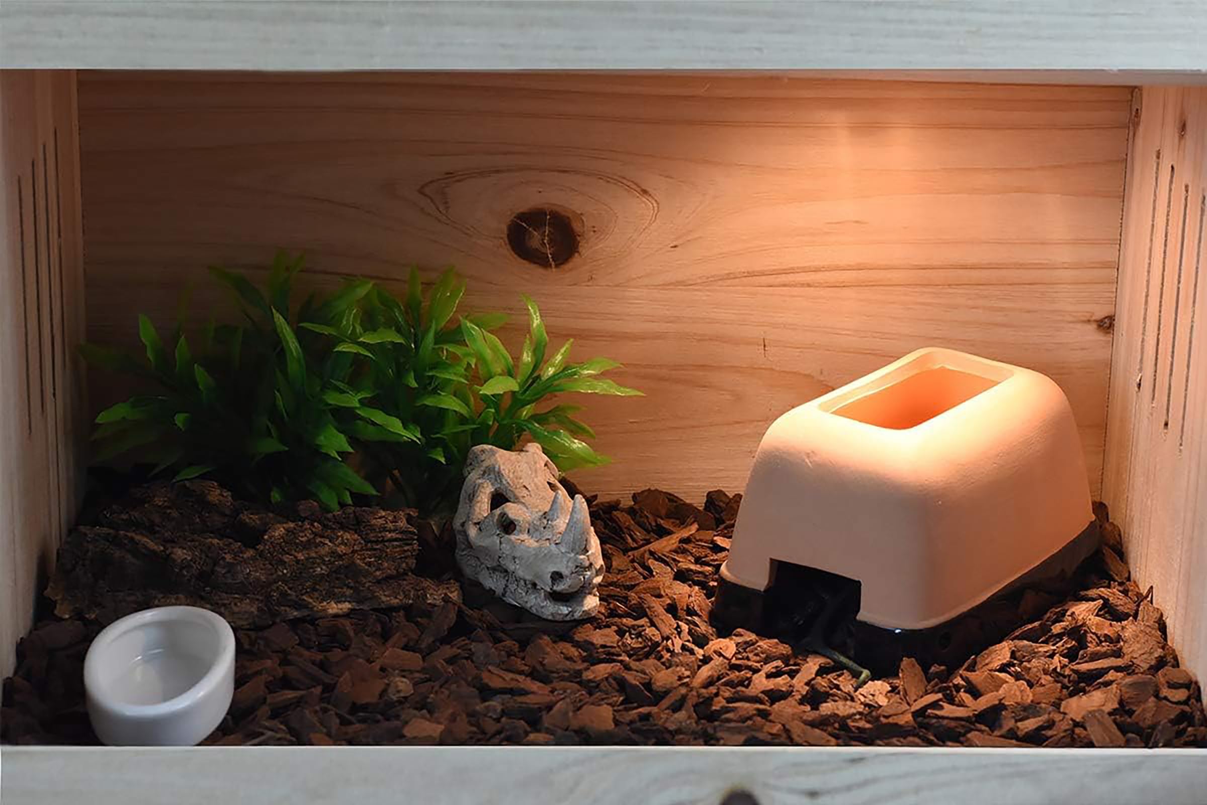 OMEM Premium Reptile Humidification Cave with Basin for Leopard Geckos Professional Clay Pottery Hideaway(Large)