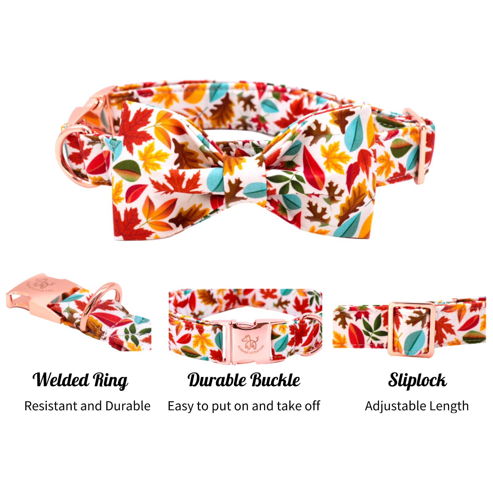 Elegant Little Tail Fall Dog Collar, Male Or Female Dog Collar With Bow Adjustable Soft Bow Tie Dog Collars For X-Small Dogs And Cats