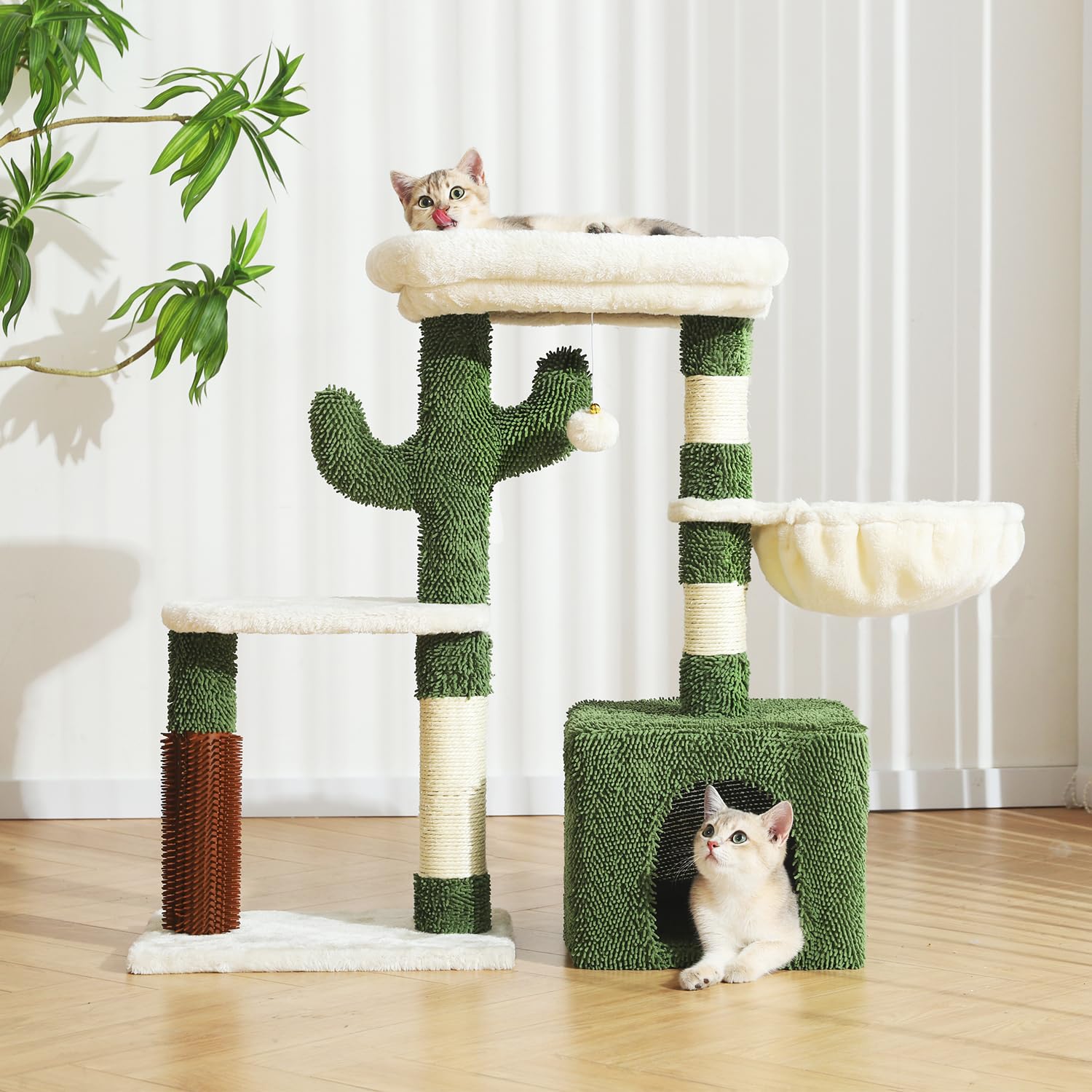 Hoopet 32-Inch Cactus Cat Tree - Multi-Level Cat Tower With Sisal Scratching Posts, Cozy Condo, Plush Perch, And Interactive Han