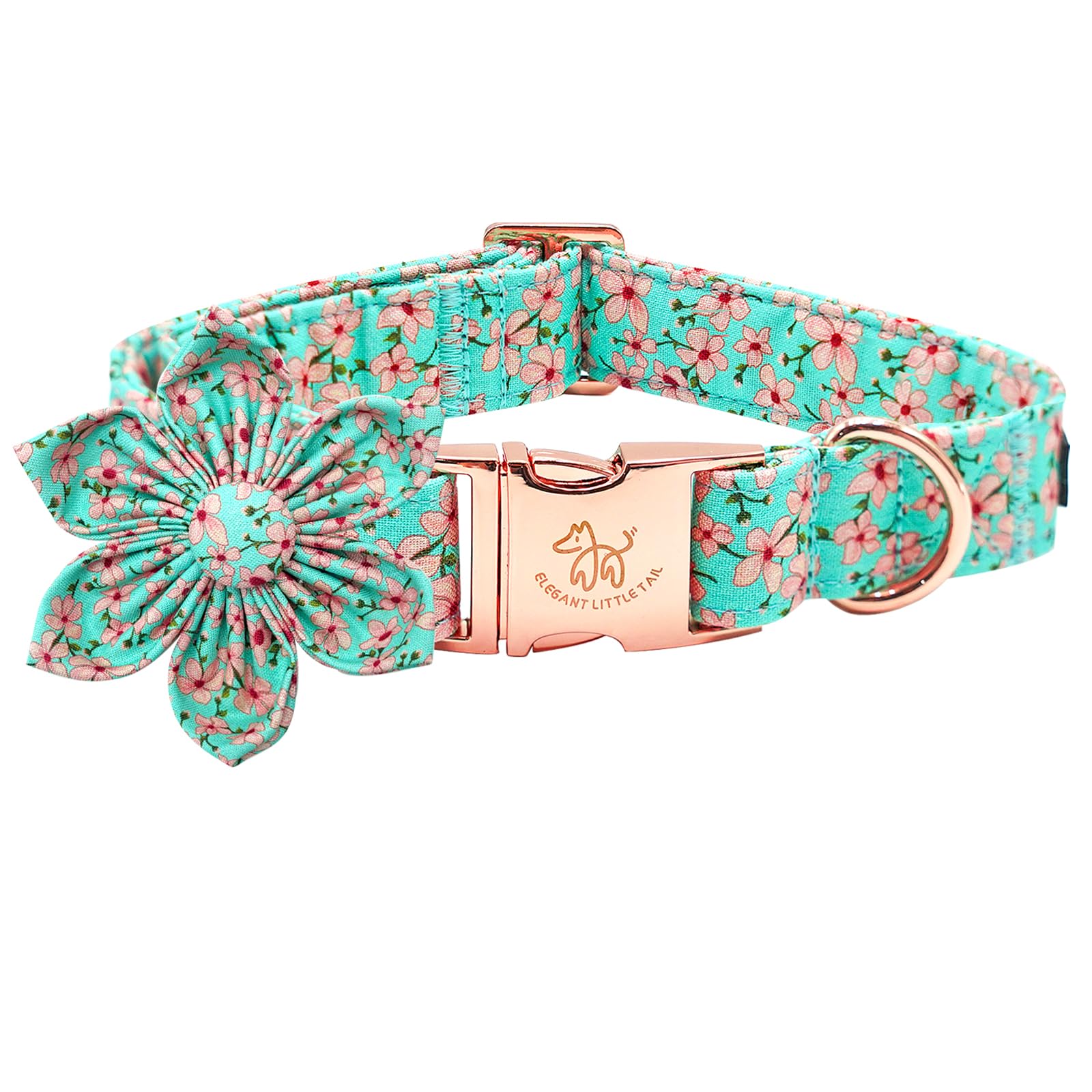 Elegant little tail Dog Collar, Spring Pet Collar with Flower Dog Durable Pink Flower Print Dog Collars Girl Pet Gift Adjustable