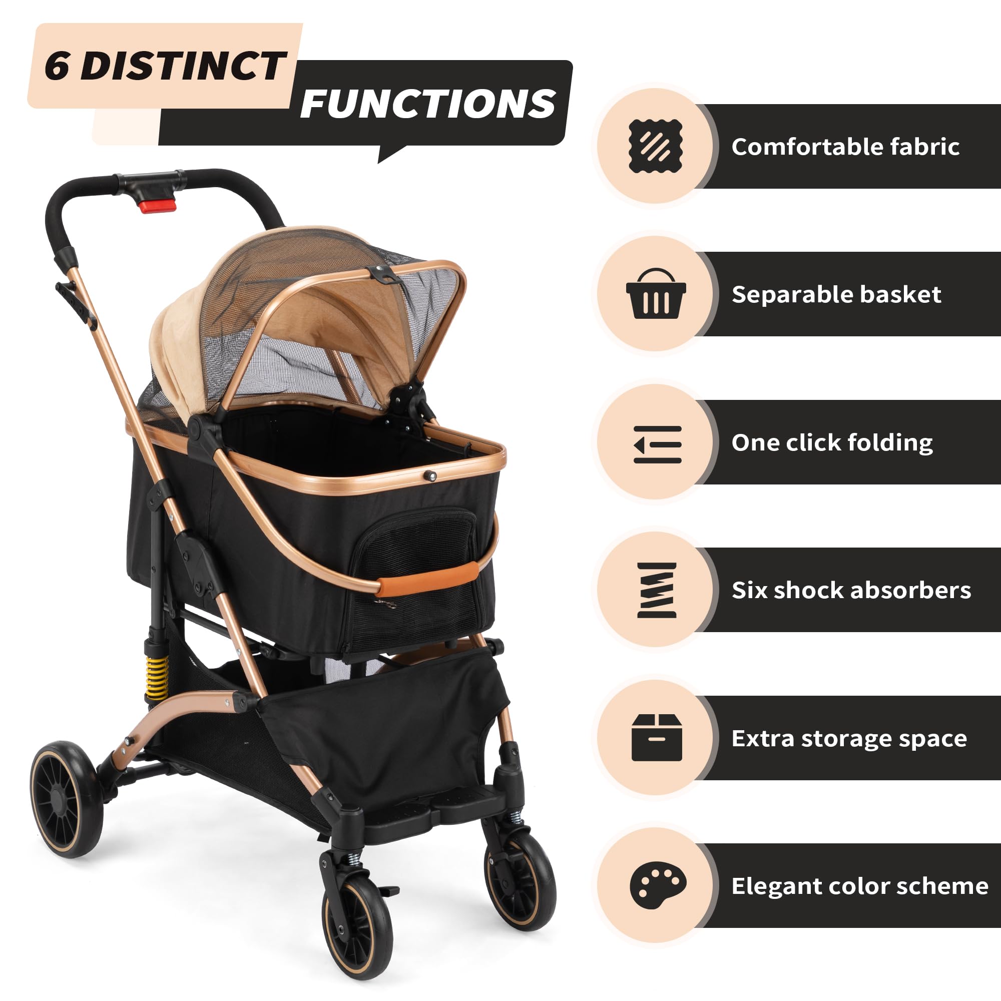 Coziwow 4-Wheel Premium 3-In-1 Foldable Pet Stroller For Small Medium Dogs With Detachable Carrier, Jogging Cat Travel, Black +