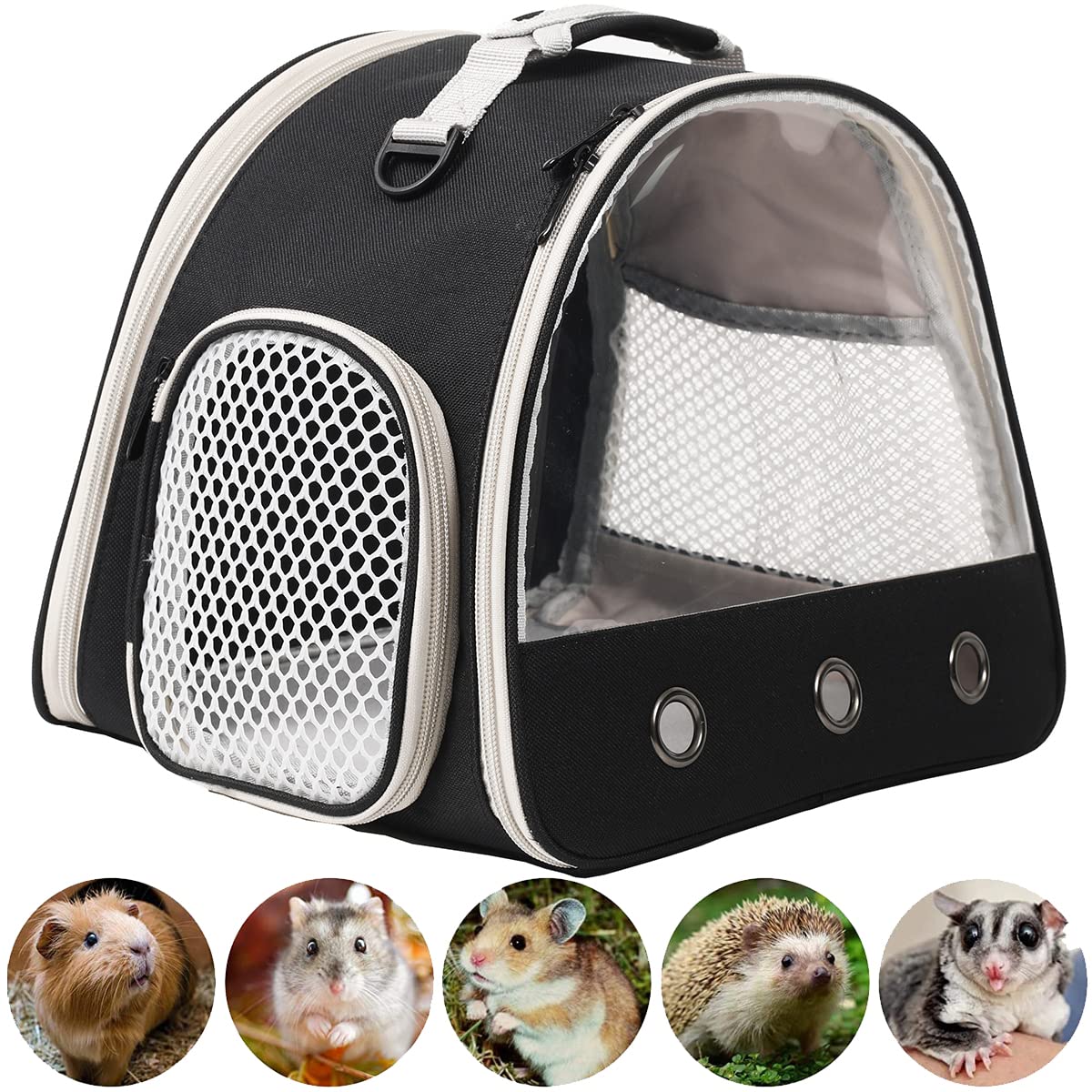 Leopard Gecko Portable Carrier With Leather Harness And Leash Set,Small Animal Travel Cage With Transparent Window,Lizard Carrie