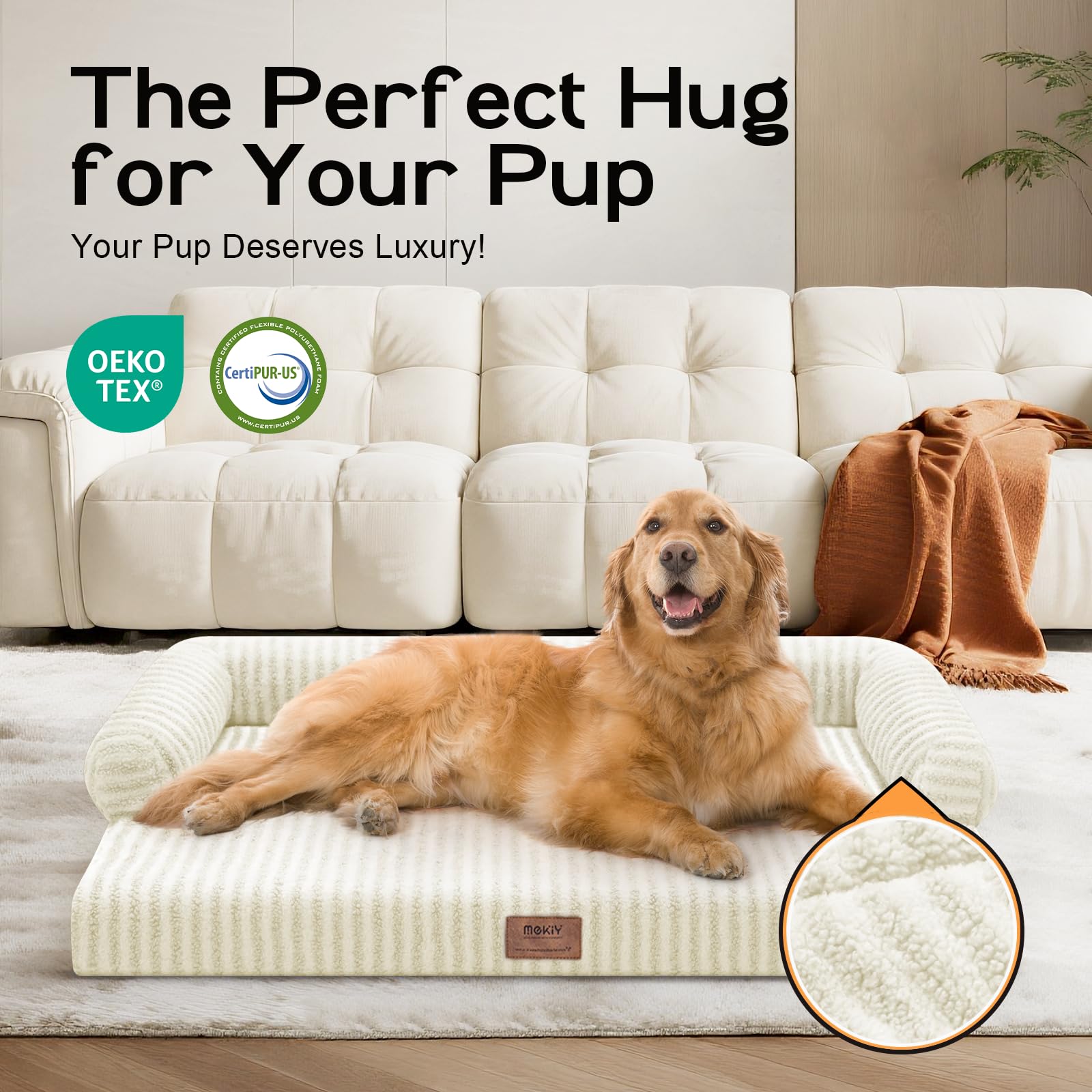 Large Dog Bed Waterproof Orthopedic Foam Dog Beds for Large Dogs Sofa Comfy Pet Bed with Washable Removable Cover & Non-Slip Bot