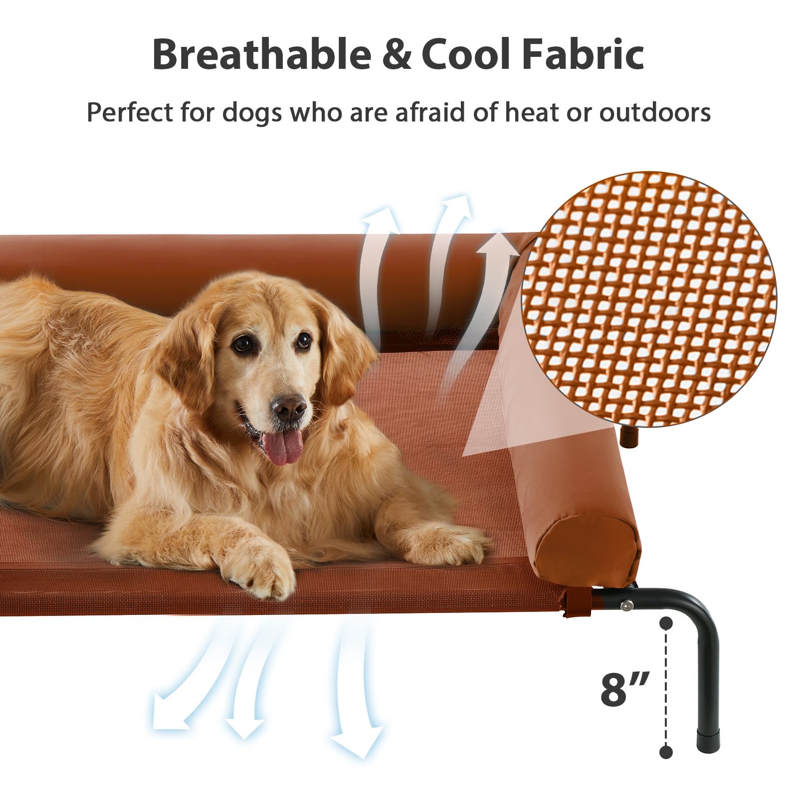 Rrpethome Large Elevated Cooling Dog Bed, Raised Cot Beds For Large Dogs, Elevated Outdoor Dog Bed, Chew Proof Portable Cooling
