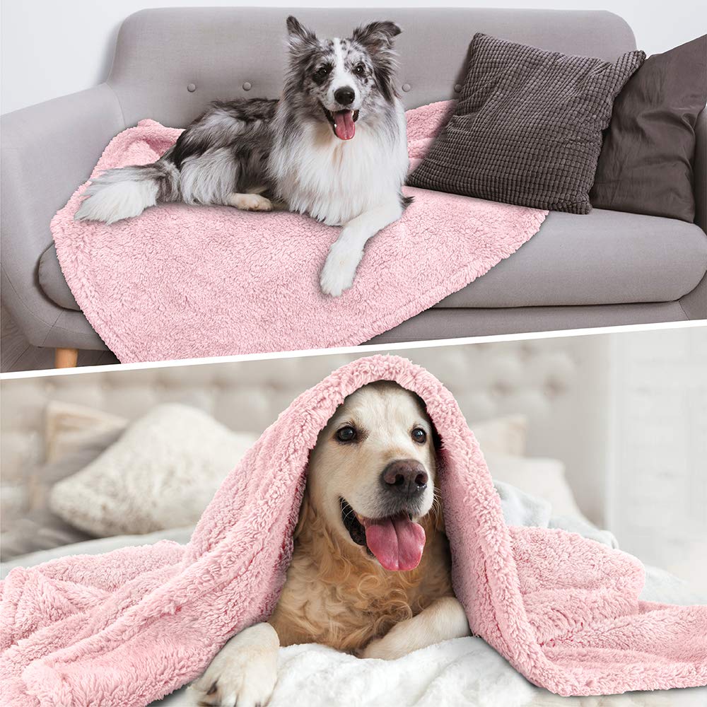 Petami Fluffy Waterproof Dog Blanket For Medium Large Dogs, Soft Warm Pet Sherpa Throw Pee Proof Couch Cover, Reversible Cat Bed Blanket Sofa Protector, Plush Washable Pad (Pink Blush, 40X60)