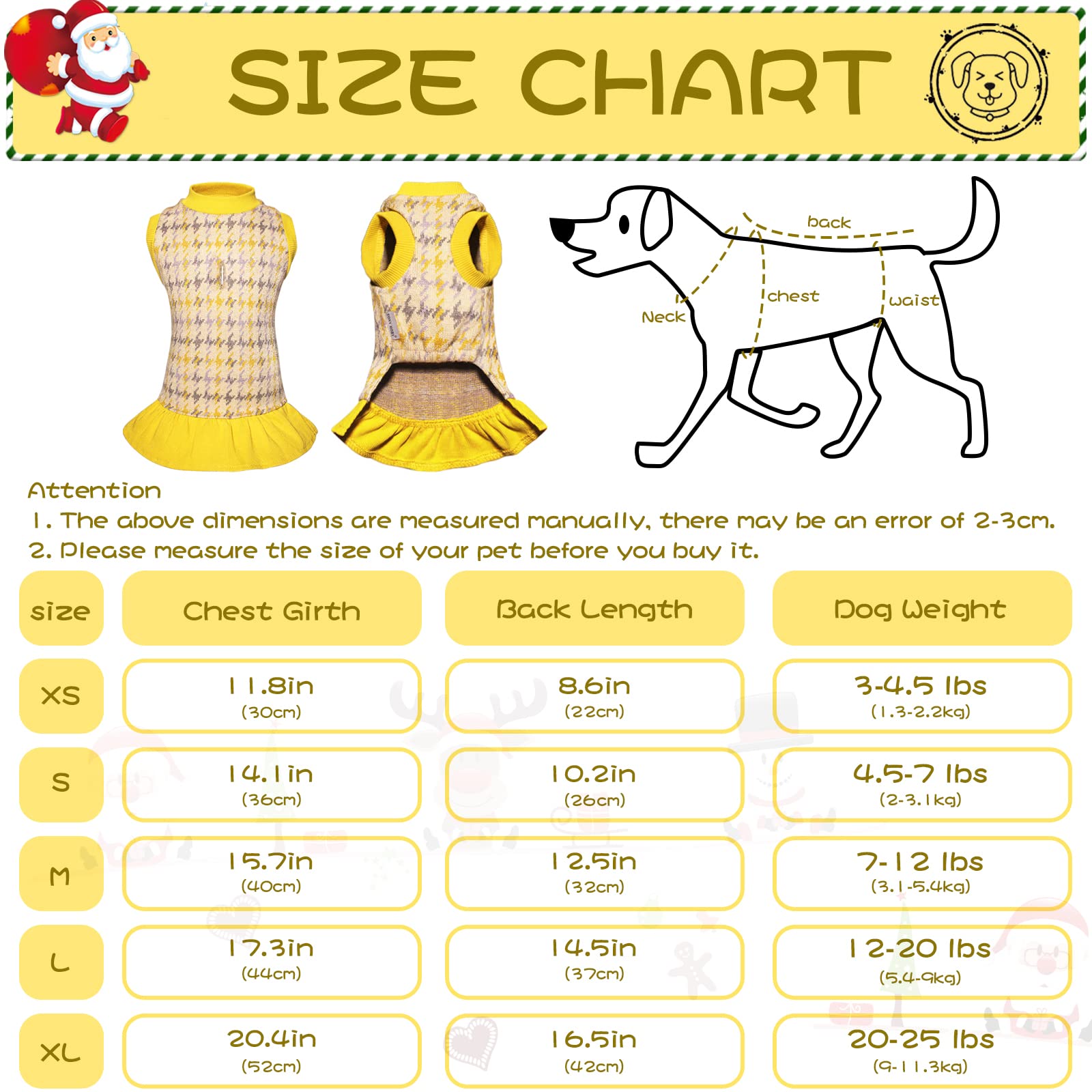 Tony Hoby Dog Dress, Dog Sweater Dress With Leash Hole, Dog Party Dress, Dog Princess Skirt For Small Medium Dog (Yellow, S)