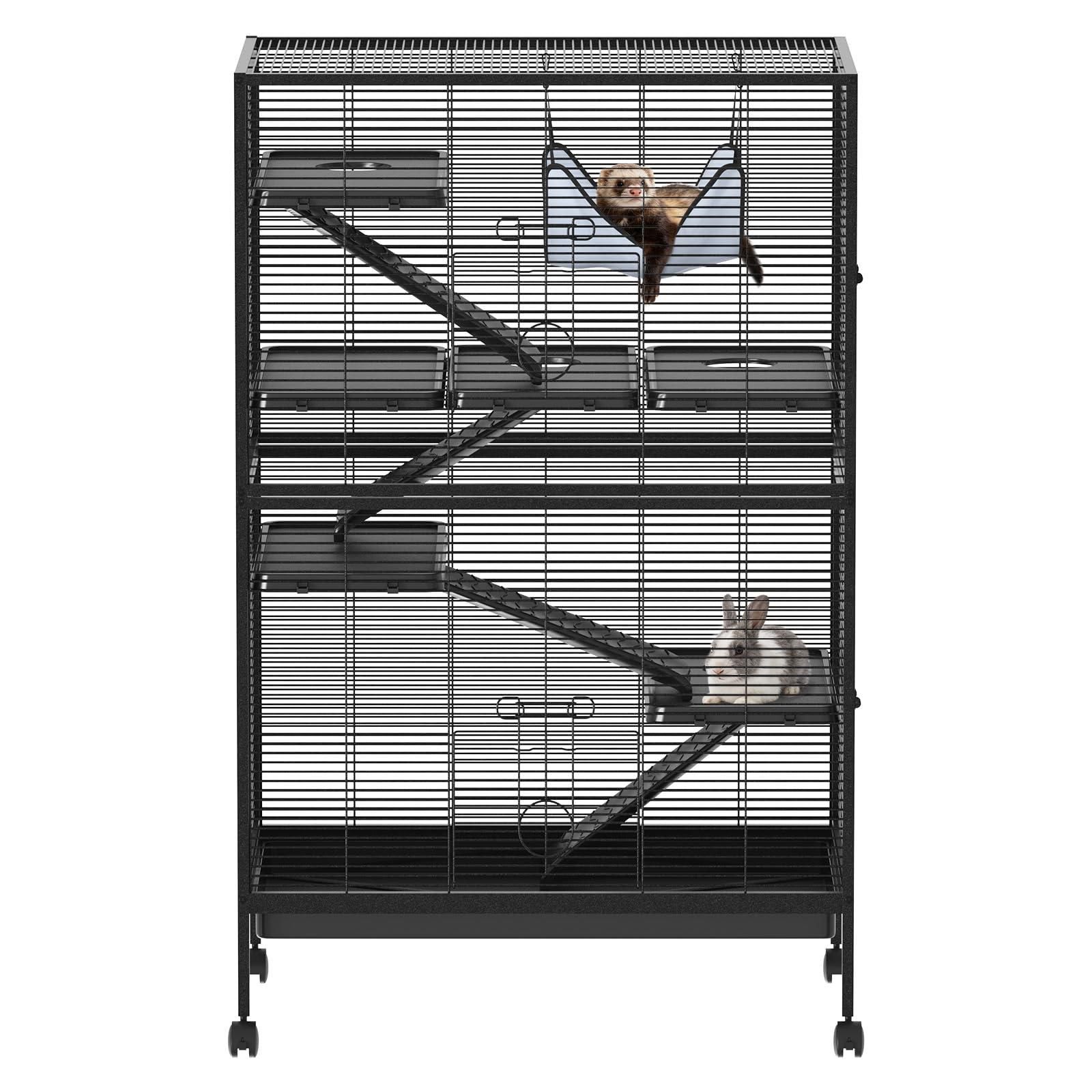 Garvee Ferret Cage, 50 h Large Ferret Nation Cage with 5 Removable Ramps, Hammock, Metal Small Animal Cages for Guinea Pigs, Sug
