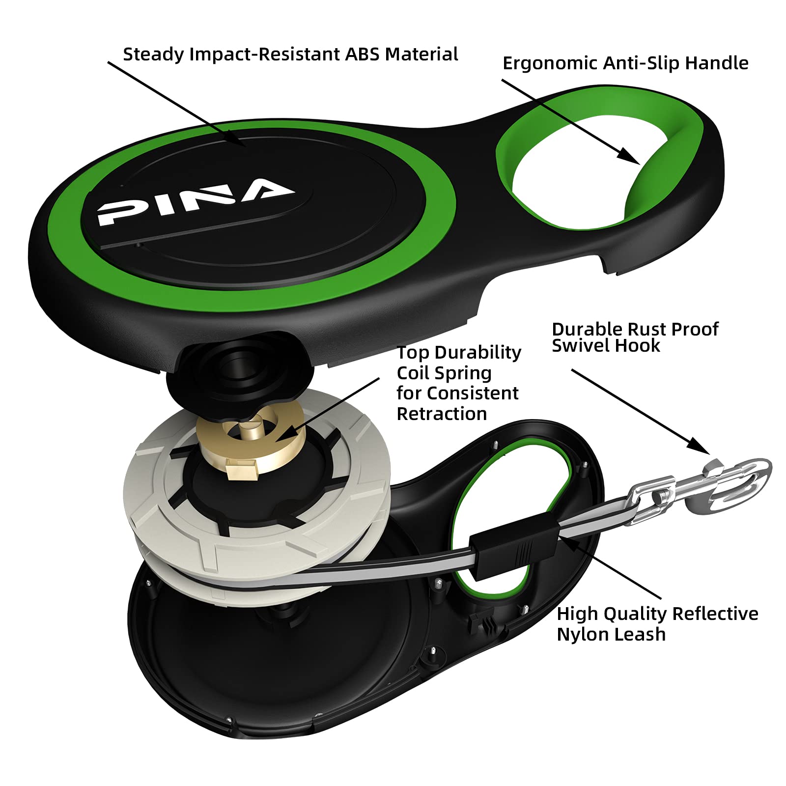 Pina Retractable Dog Leash, 26Ft Dog Leash For Small Medium Large Dogs Up To 110Lbs, 360 Tangle-Free Strong Reflective Nylon Tap