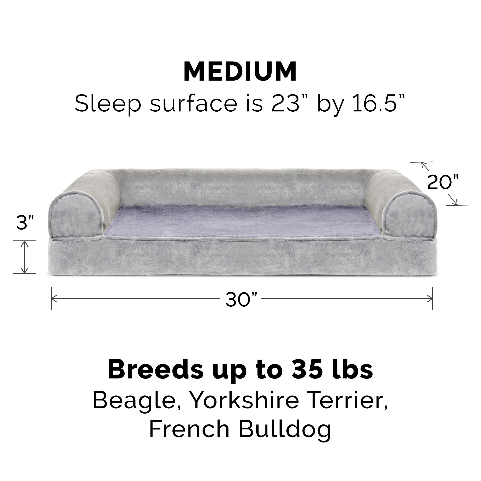 Furhaven Replacement Dog Bed Cover Faux Fur & Velvet Sofa-Style, Machine Washable - Smoke Gray, Medium