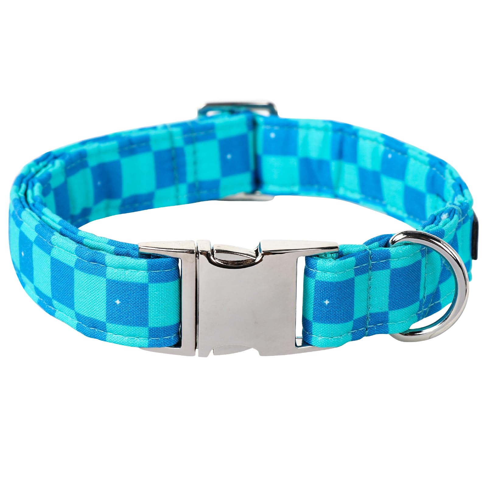 Maca Bates Checkered Mint Blue Dog Grid Collar For Small Dogs Adjustable Plaid Collars Accessories Gift For Small Medium Large X