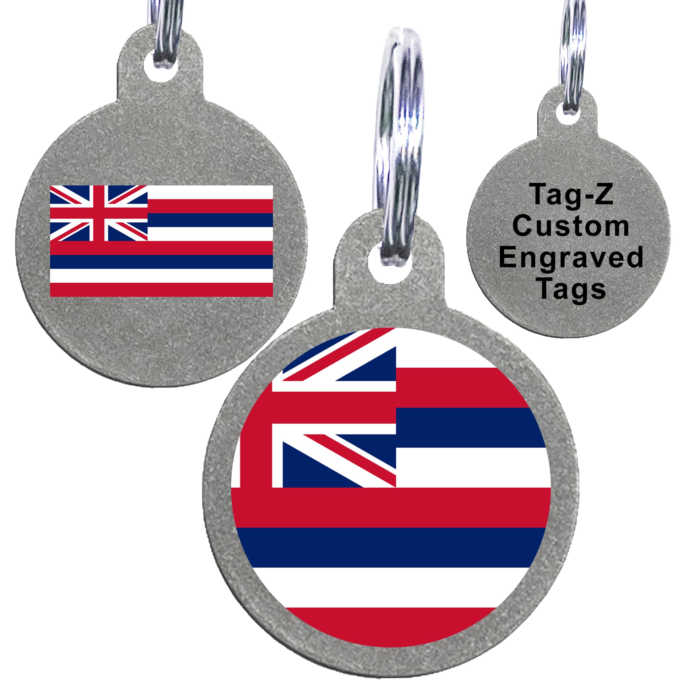 Hawaii Flag Pet Id Tags, Custom Printed And Laser Engraved Circle