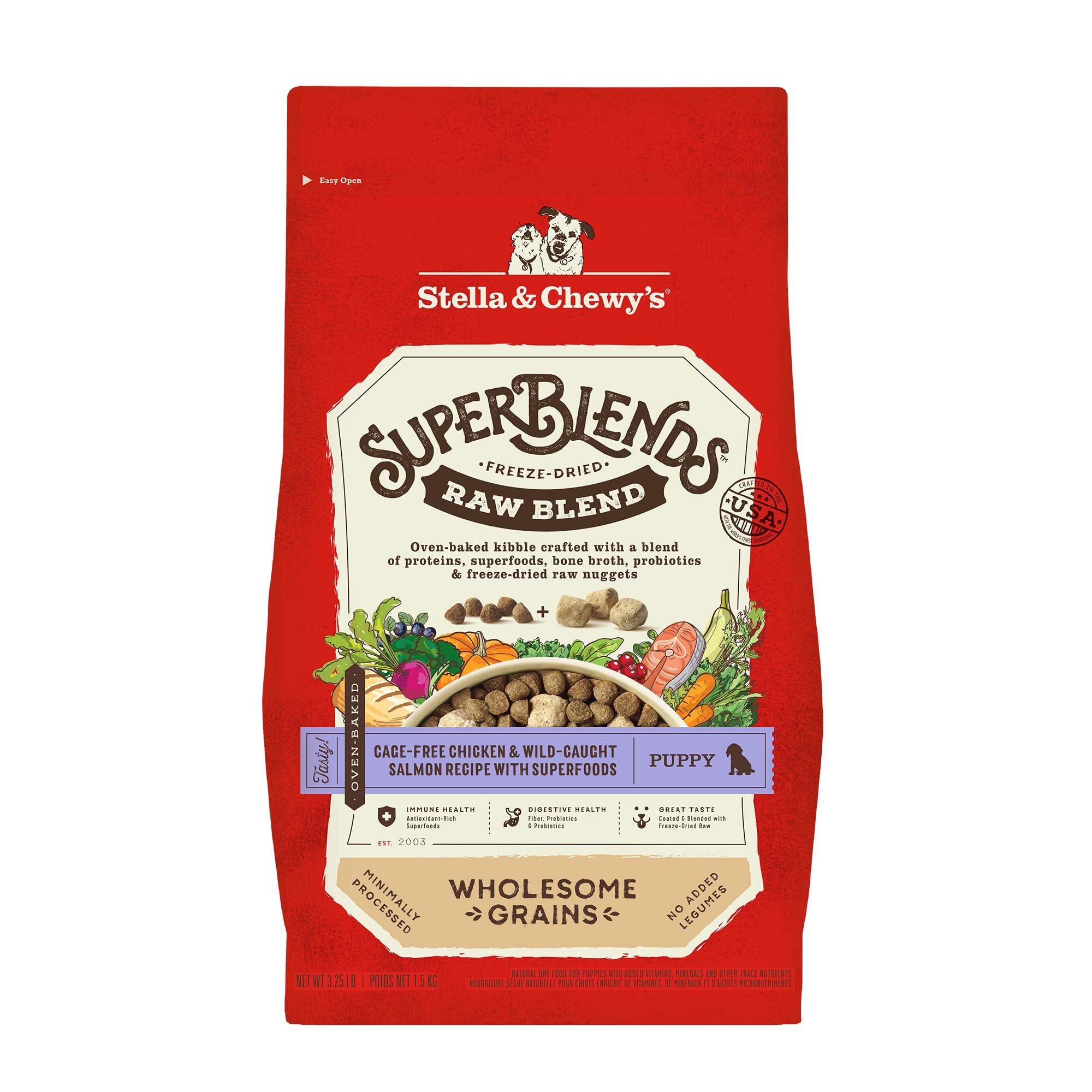 Stella & Chewys SuperBlends Raw Blend Wholesome Grains Puppy Cage-Free Chicken & Wild Caught Salmon Recipe with Superfoods, 3.2