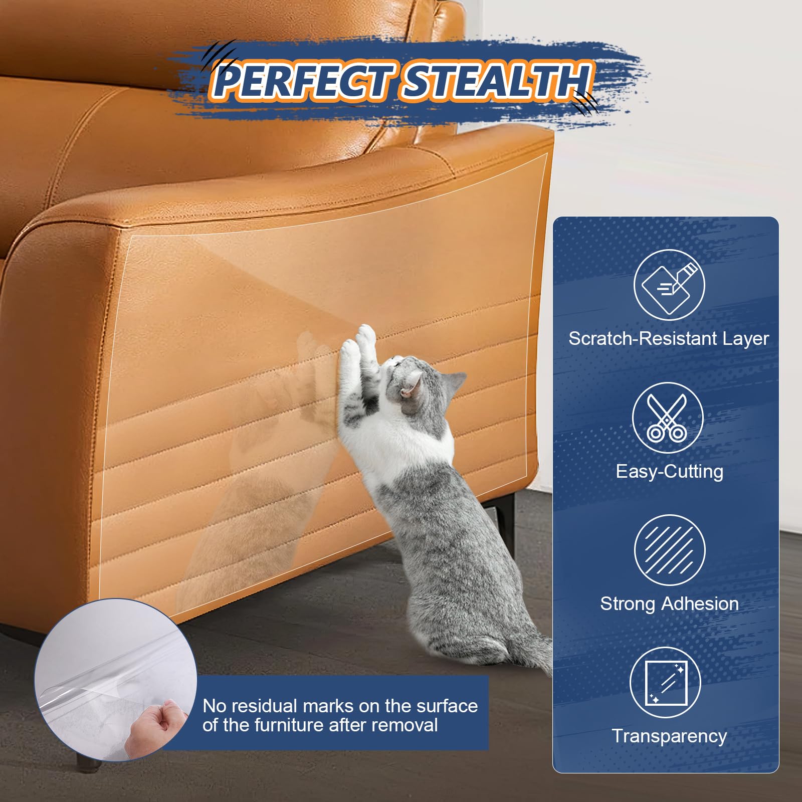 Eunice Cat Scratch Furniture Protectort, 16X12In-30 Pack Couch Protector From Cat Claws,Self-Adhesive Tape For Furniture - Easy