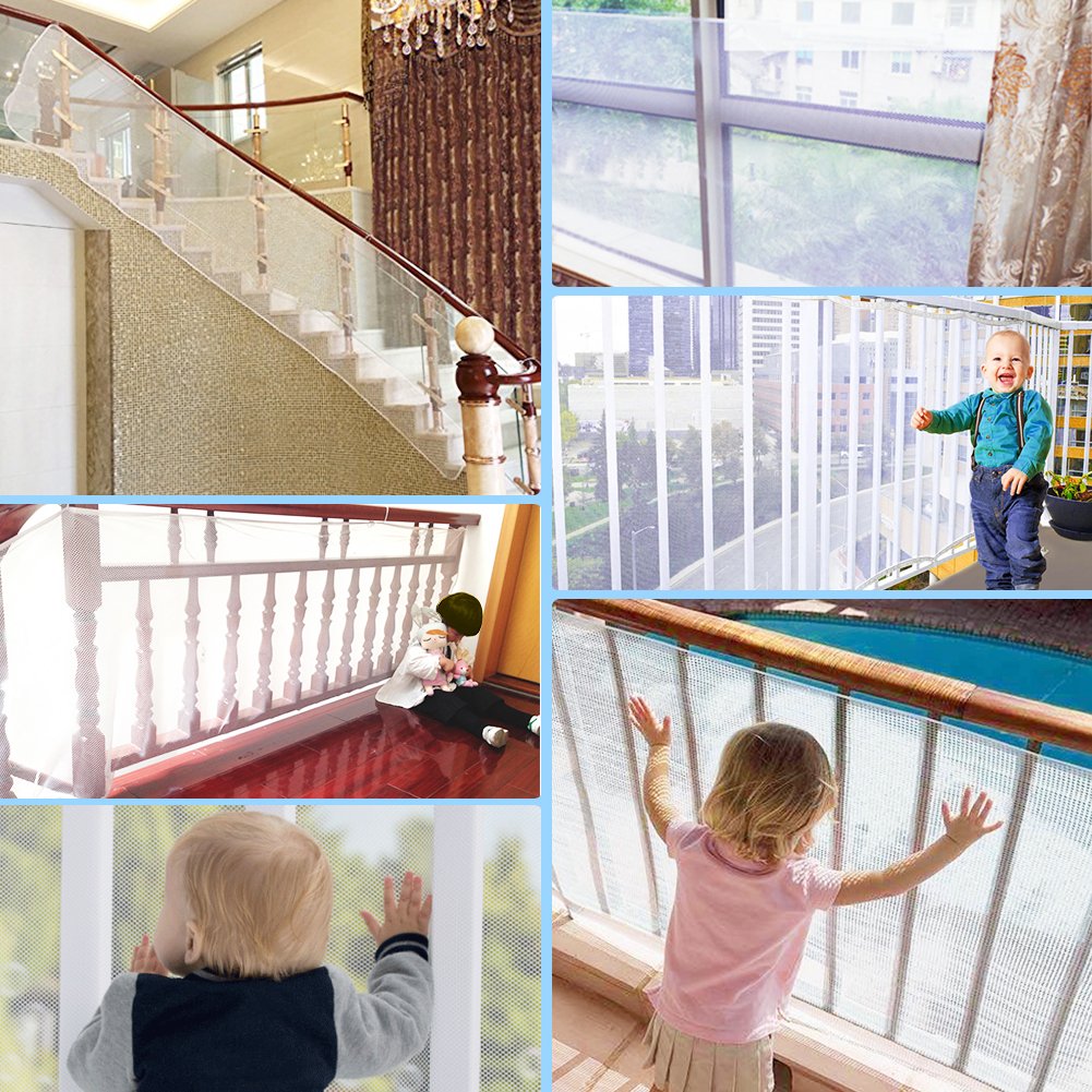 Adsoner Child Safety Net - 10Ft L X 2.5Ft H, Balcony, Patios And Railing Stairs Netting, Safe Rail Net For Kids/Pet/Toy, Sturdy Mesh Fabric Material (White)