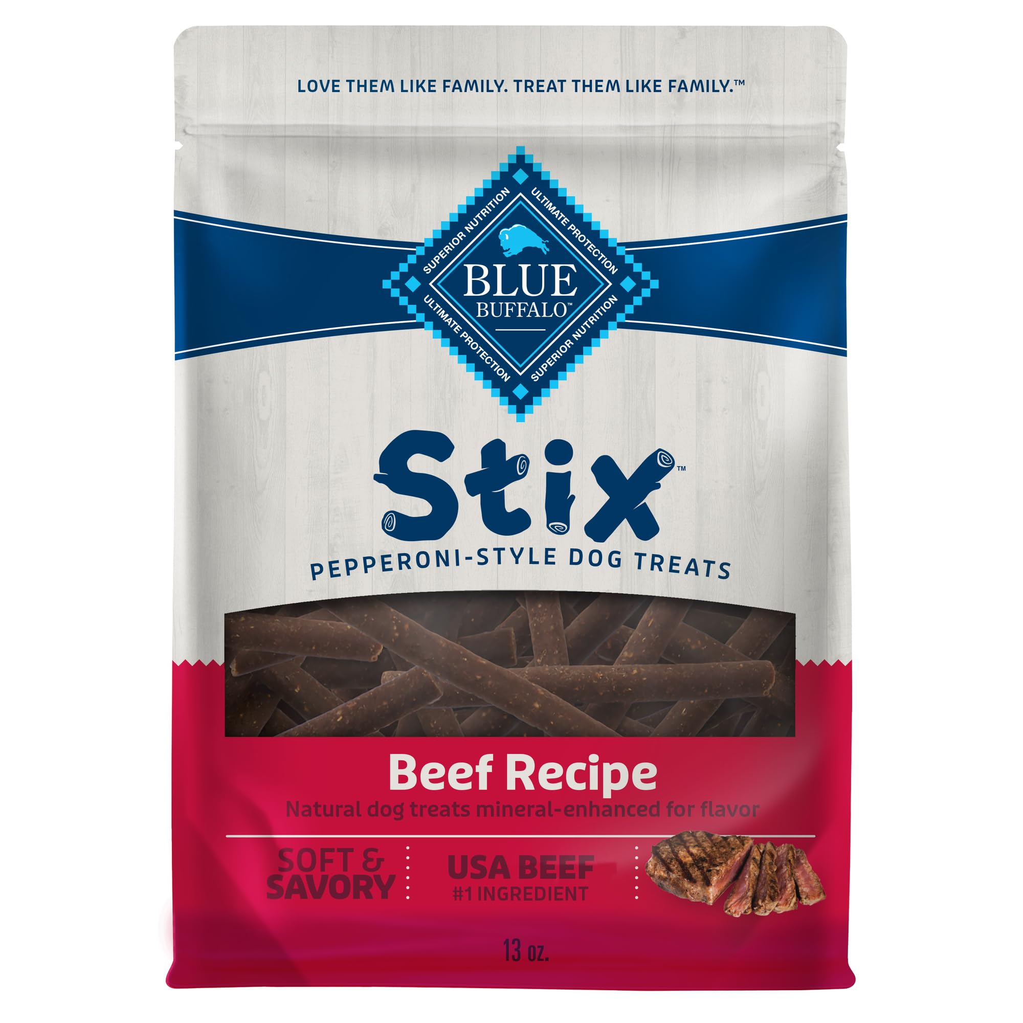Blue Buffalo Stix Pepperoni-Style Dog Treats Made with Natural Ingredients, Beef Recipe, 13-oz Bag