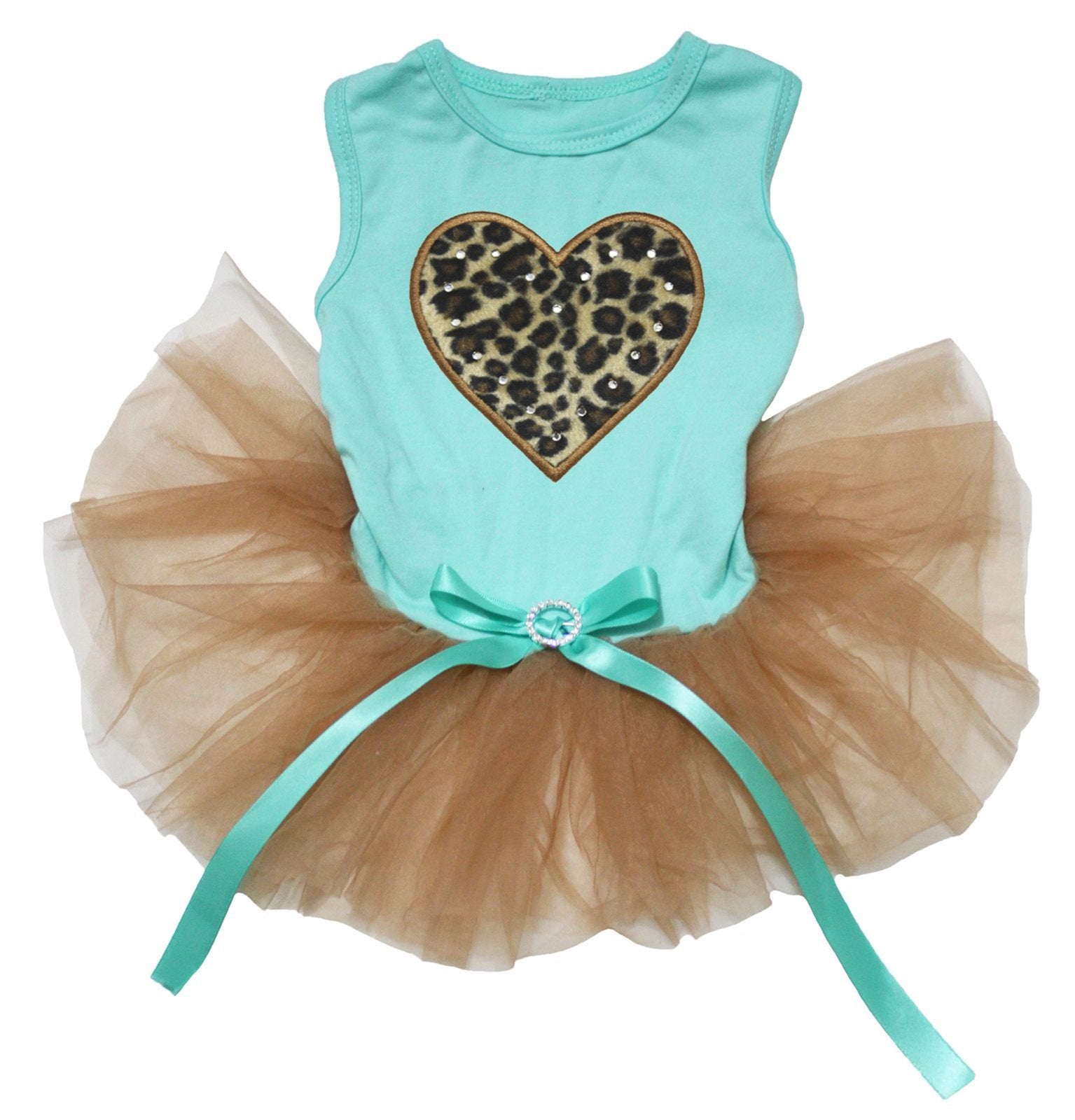 Petitebella Leopard Heart Puppy Dog Dress (Aqua Blue/Gold, Xxx-Large)