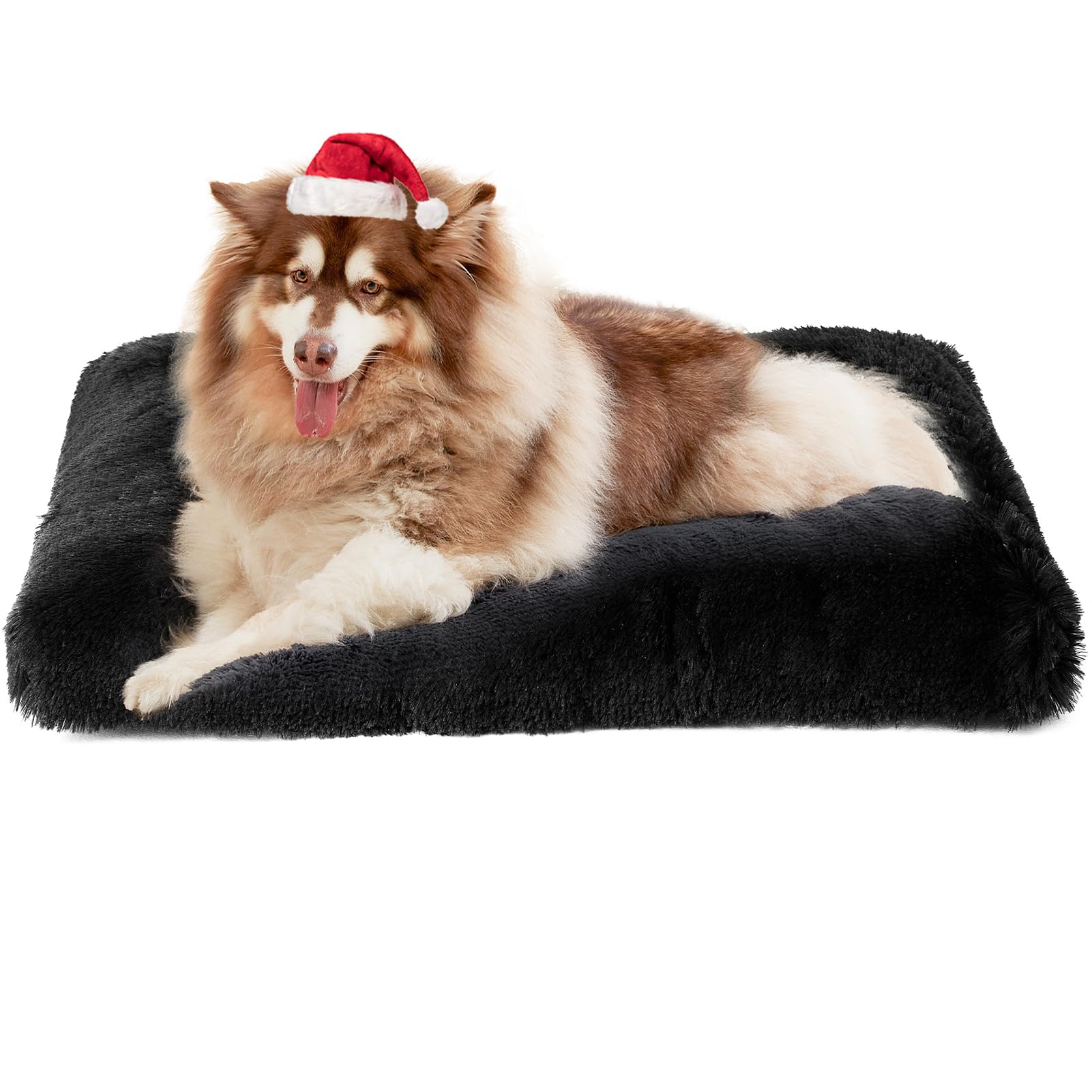 Eheyciga Fluffy Xxl Dog Crate Pad, Plush Faux Fur Dog Bed For Extra Large Dogs, Calming Anti Anxiety Xxl Dog Bed For Crate, Washable Soft Warm Dog Crate Mat With Non-Slip Bottom, Black