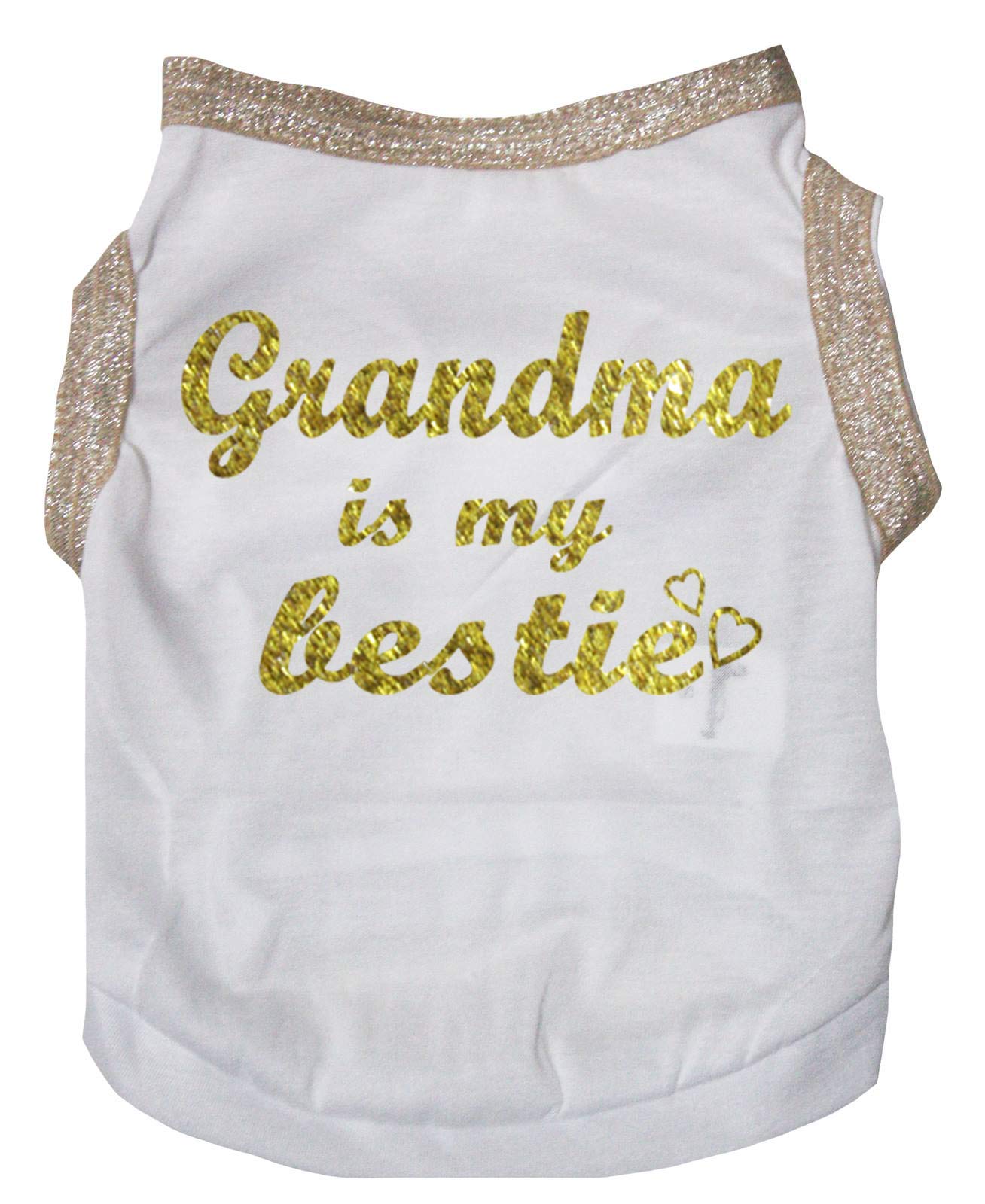 Petitebella Grandma Is My Bestie Puppy Dog Shirt (White/Gold, X-Large)