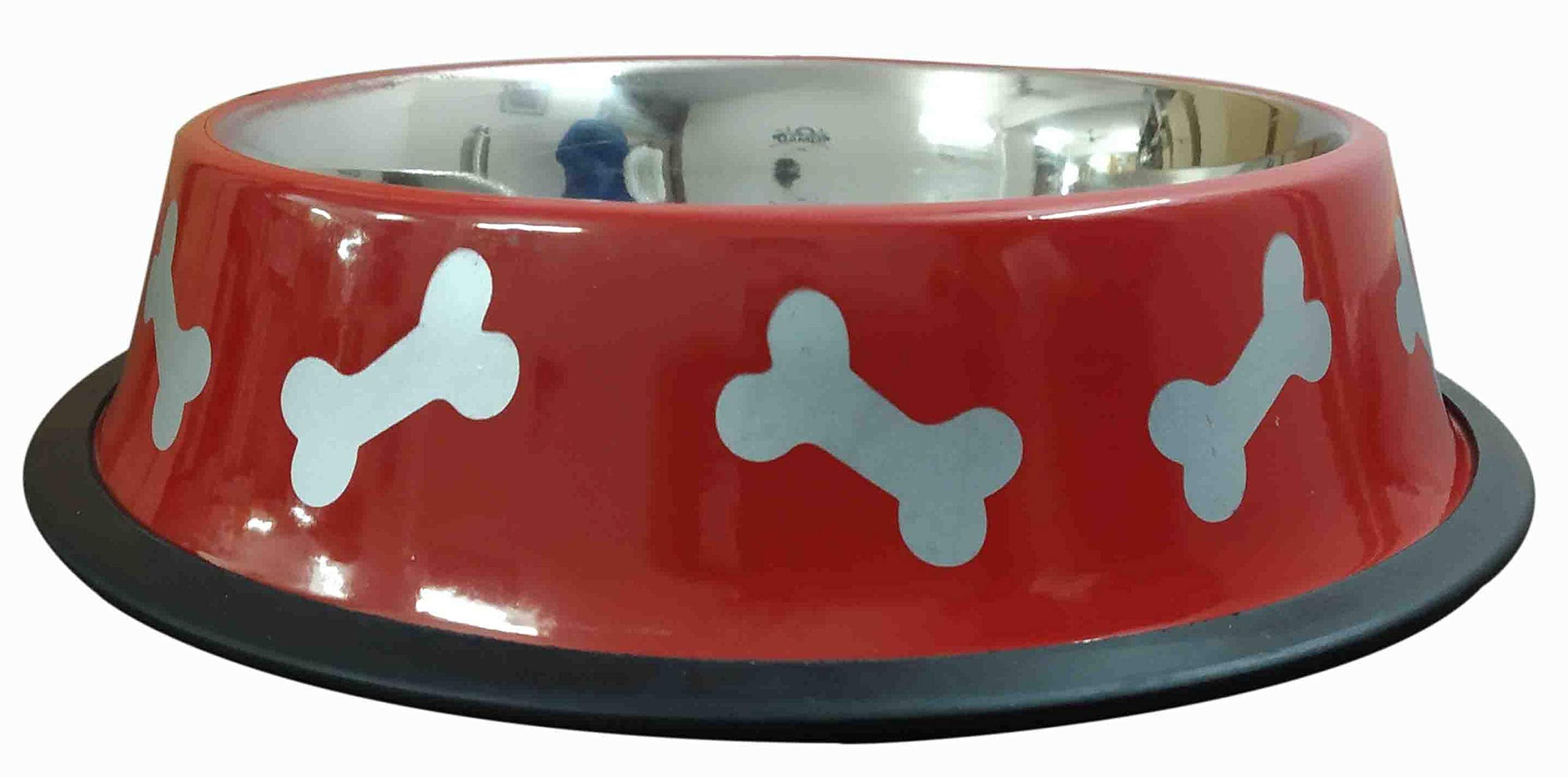 Elton Stainless Steel Non tip Red Color Silver Bone Bowl Medium