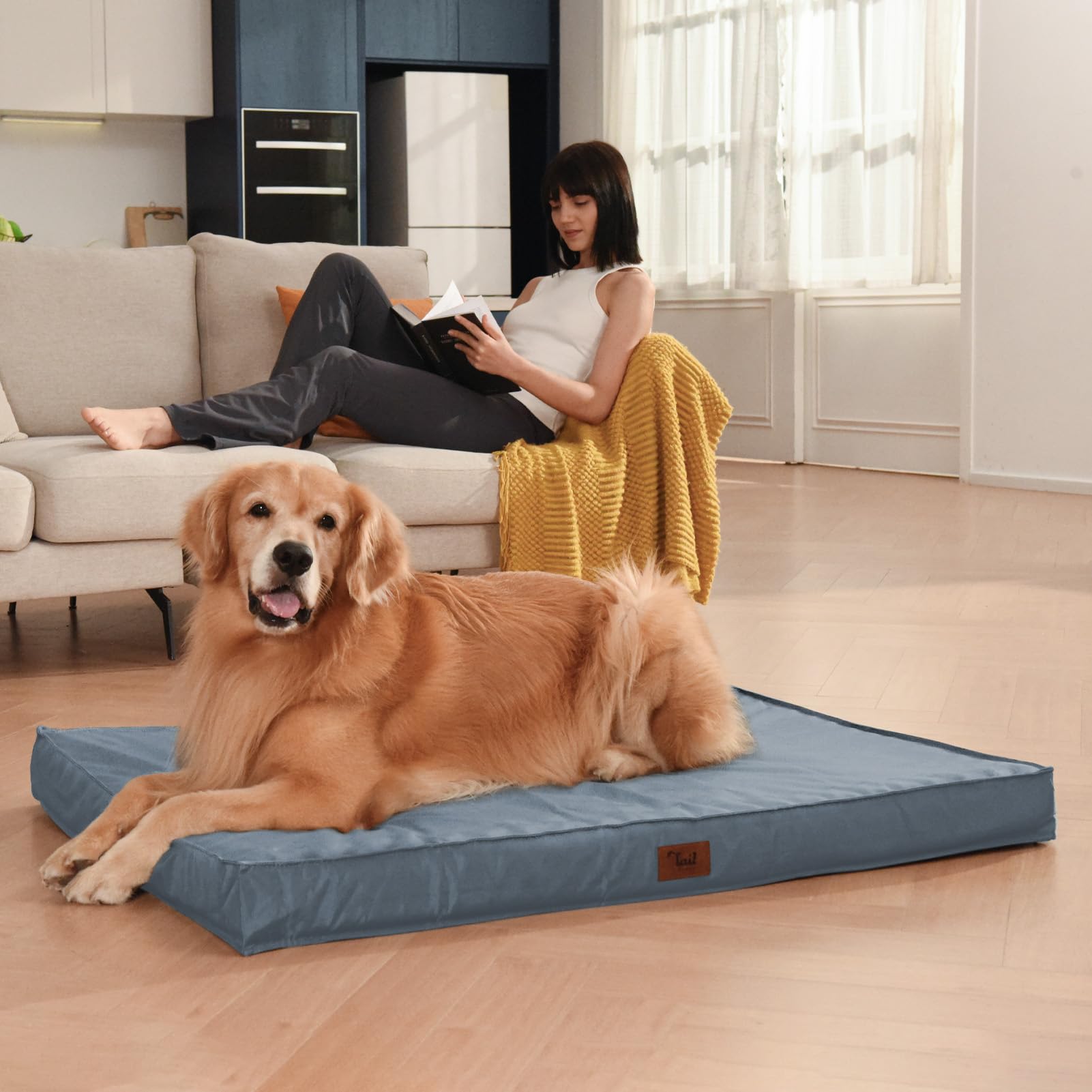 Tail Stories Orthopedic Dog Bed For Large Dogs - Pet Bed With Removable Washable Cover, Large Waterproof Dog Crate Bed For Large Sized Dog With Egg Crate Foam, Blue